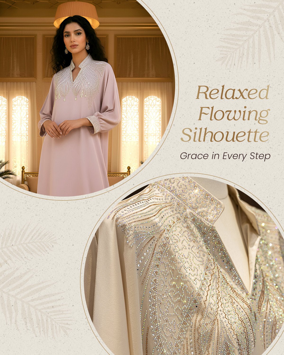 FEELITS MSL02 LumiFlow Farasha Jalabiya – Sequin Trim Satin Kaftan - FEELITS