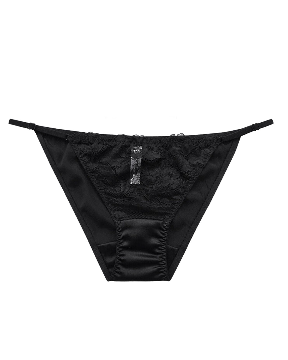 FEELITS Mulberry Silk & Lace Low - Rise Bikini Panties – Mulberry Silk, Sheer Strap Design with Adjustable Waist - FEELITS