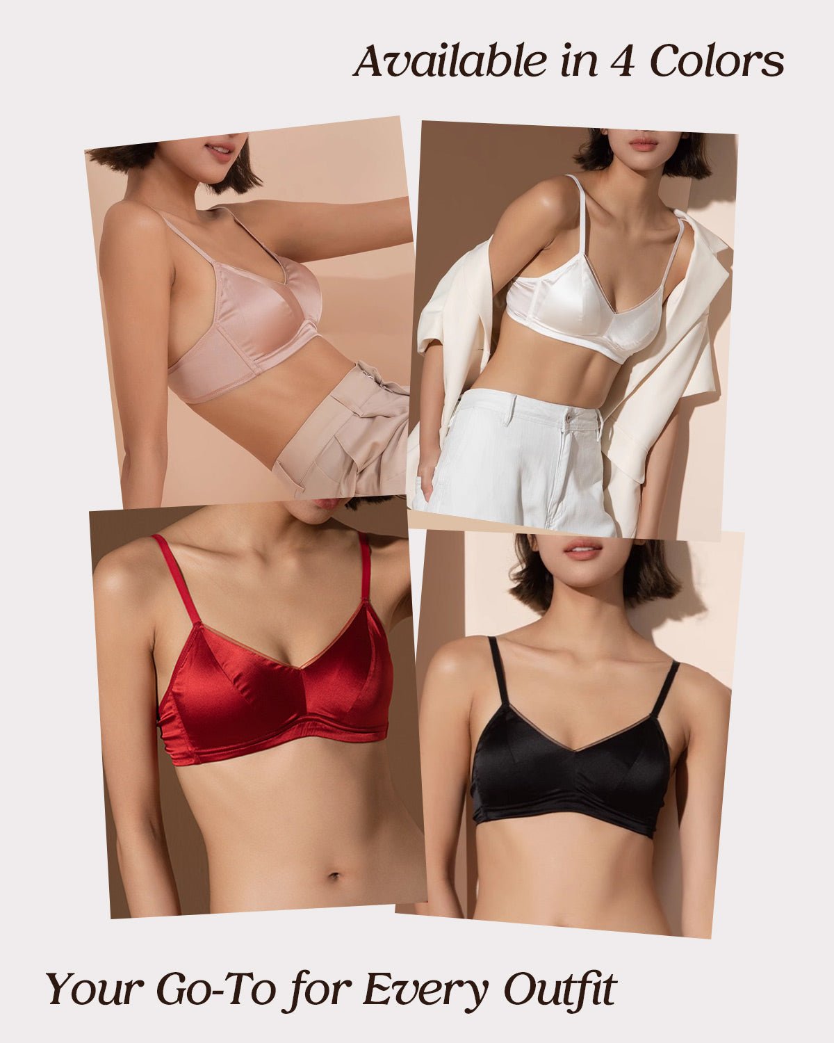 FEELITS Real Mulberry Silk Bra, Full Coverage Silk Satin Bralette, Wireless with Adjustable Straps, Breathable Soft Cup - FEELITS