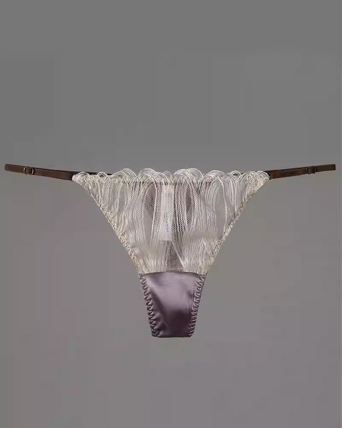 FEELITS Seduction Silk Embroidered Lace Low - Rise T - Back Thong Panties – Luxury 93% Mulberry Silk Lingerie for Women, Sheer, Sensual & Elegant - FEELITS