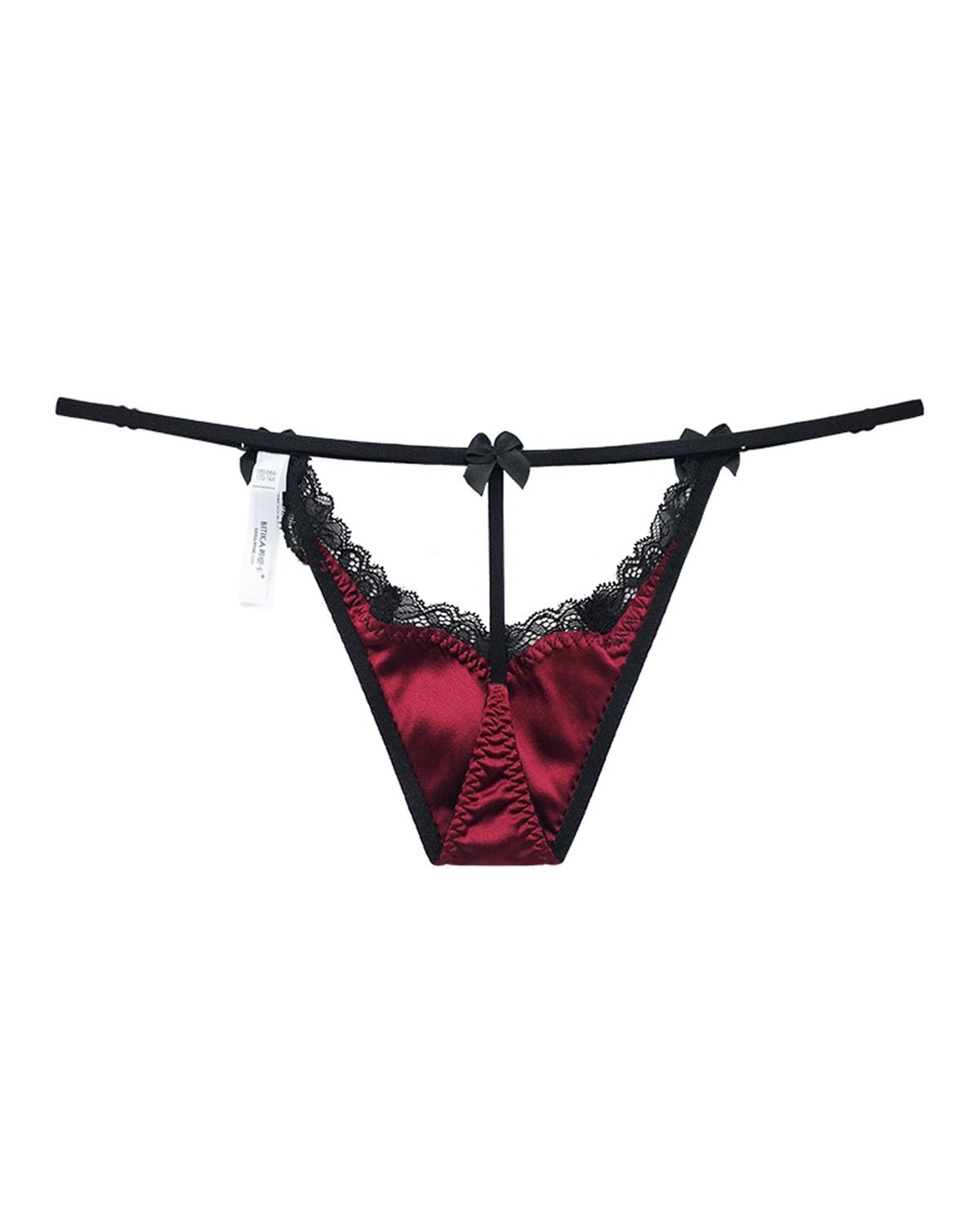 FEELITS Seduction Silk Embroidered Lace Low - Rise T - Back Thong with Bow – Luxury 93% Mulberry Silk Lingerie for Women, Sensual, Honeymoon & Wedding Ready - FEELITS
