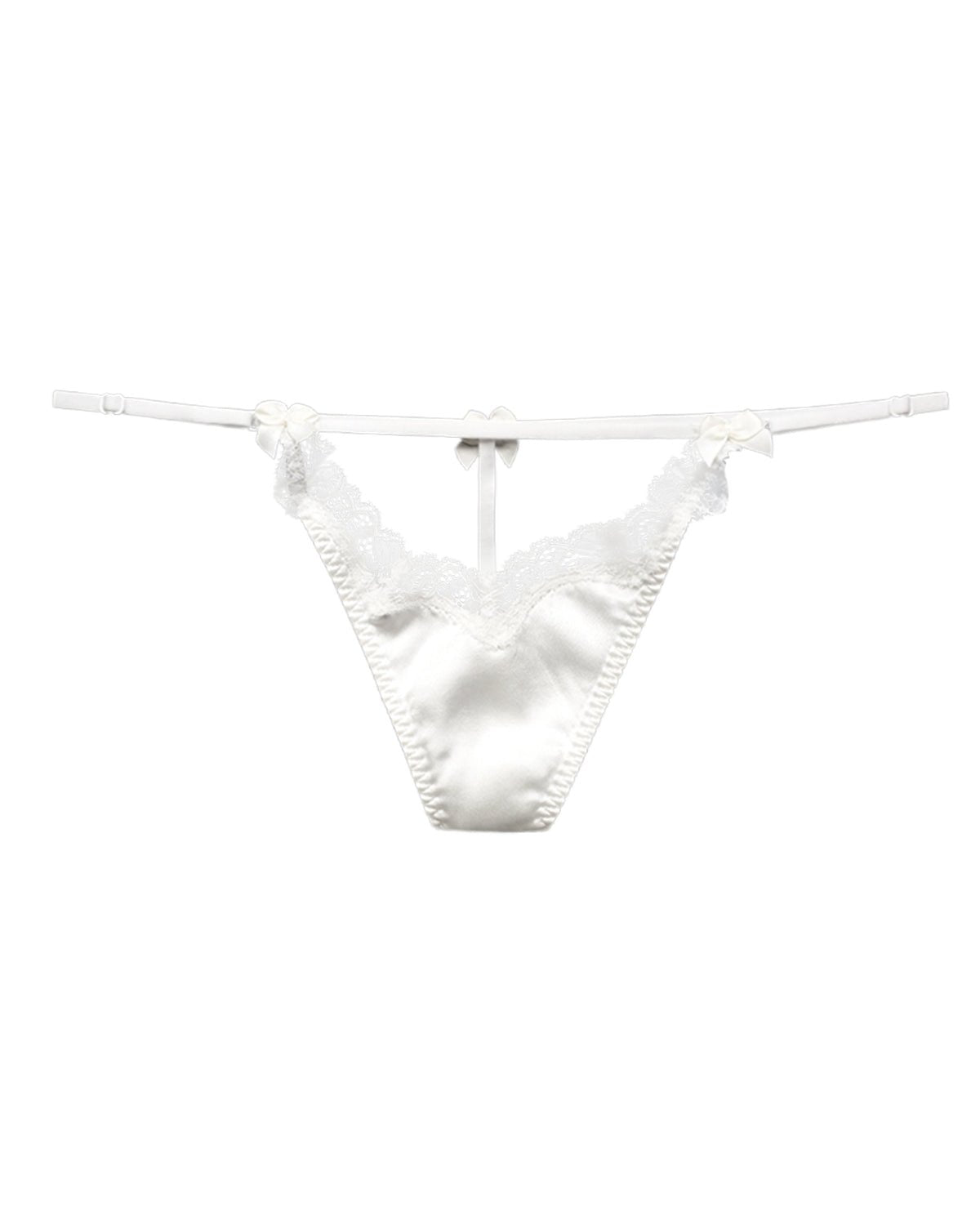 FEELITS Seduction Silk Embroidered Lace Low - Rise T - Back Thong with Bow – Luxury 93% Mulberry Silk Lingerie for Women, Sensual, Honeymoon & Wedding Ready - FEELITS