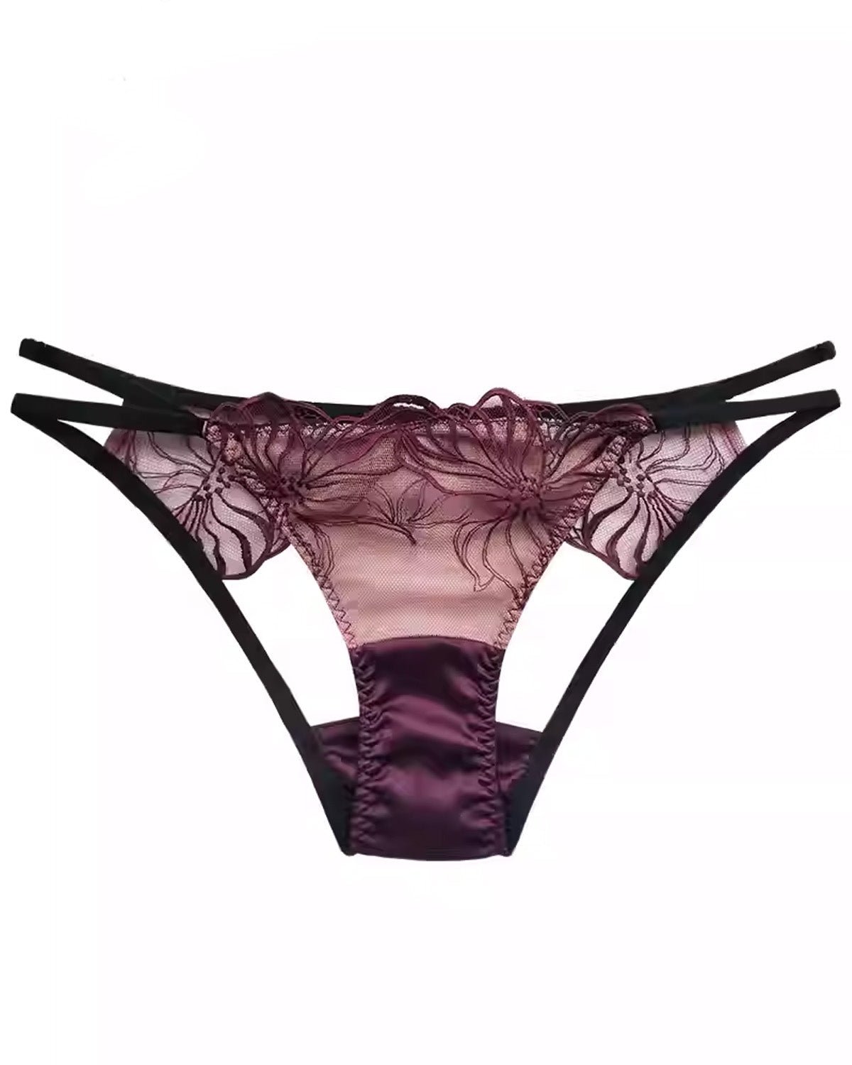 FEELITS Seduction Silk Embroidered Lace Low - Rise Thong Panties – Luxury Silk Lingerie for Women, Perfect for Honeymoon & Wedding - FEELITS