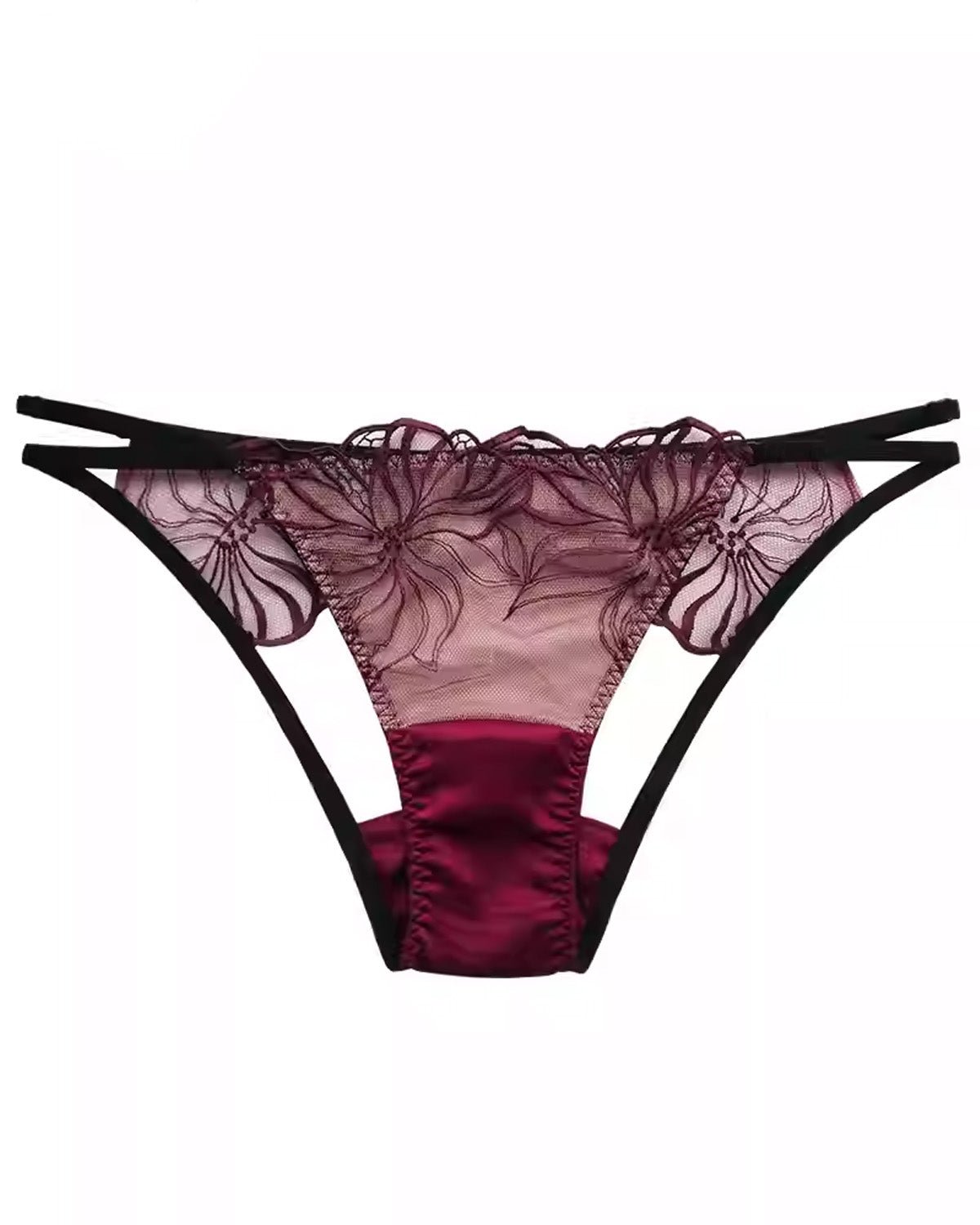 FEELITS Seduction Silk Embroidered Lace Low - Rise Thong Panties – Luxury Silk Lingerie for Women, Perfect for Honeymoon & Wedding - FEELITS
