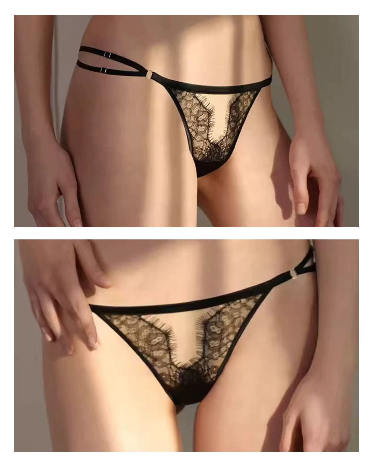 FEELITS Seduction Silk Lace Low - Rise T - Back Thong Panties – Luxury 100% Mulberry Silk Lingerie for Women, Sheer, Sensual & Elegant - FEELITS