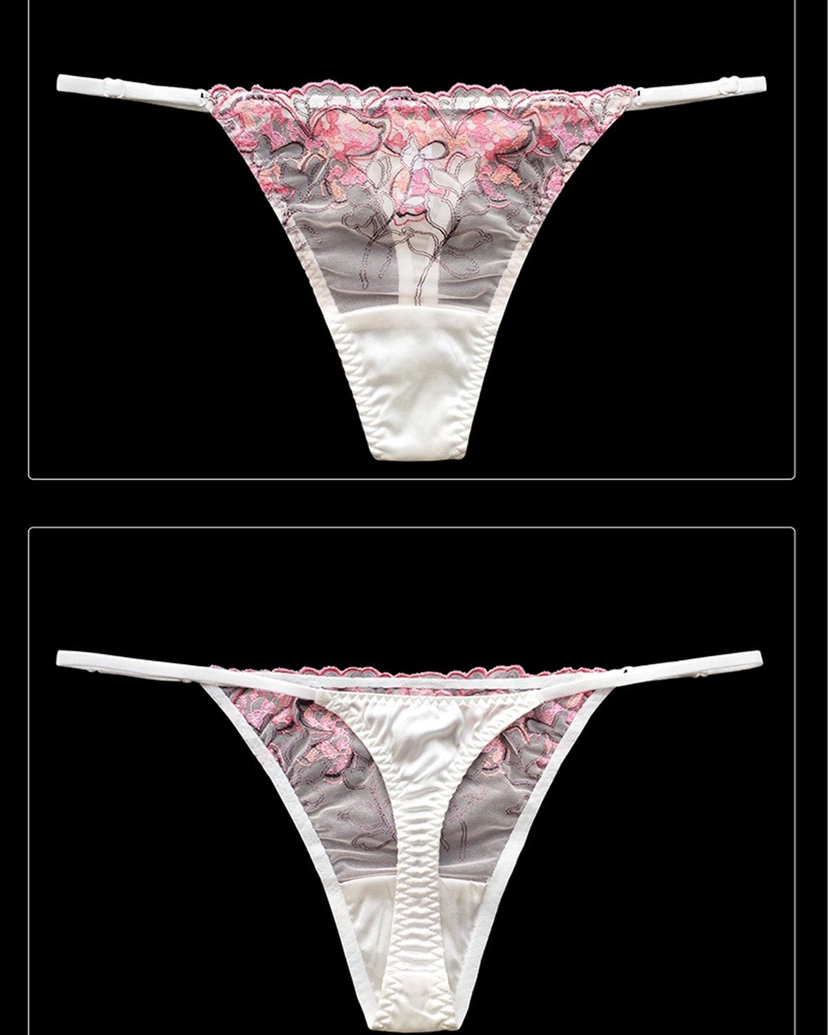 FEELITS Seduction Silk Thong – Low - Rise Sheer Lace G - String with Adjustable Straps Panties for Women - FEELITS