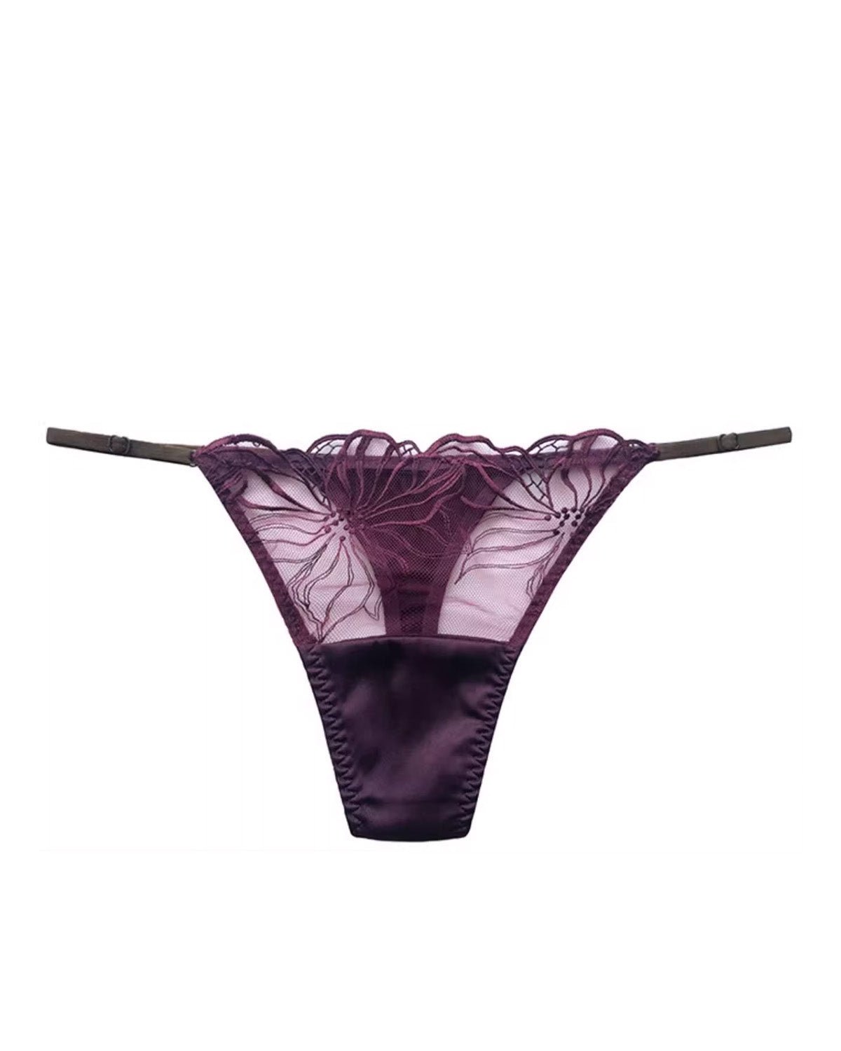 Feelits Sexy Mulberry Silk Lace Thong Panties for Women with Adjustable Waist and Exquisite Lace Design - FEELITS