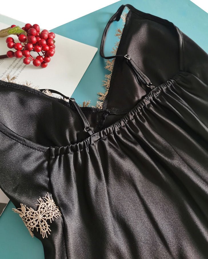 Feelits Silk & Lace Slip Dress with Removable Padding | Bridal, Honeymoon & Party Wear - FEELITS