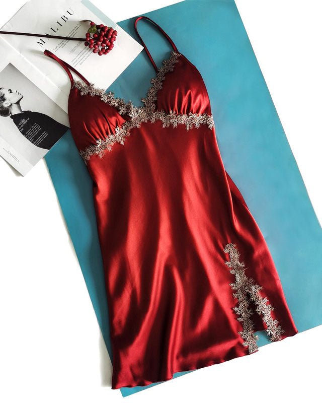 Feelits Silk & Lace Slip Dress with Removable Padding | Bridal, Honeymoon & Party Wear - FEELITS
