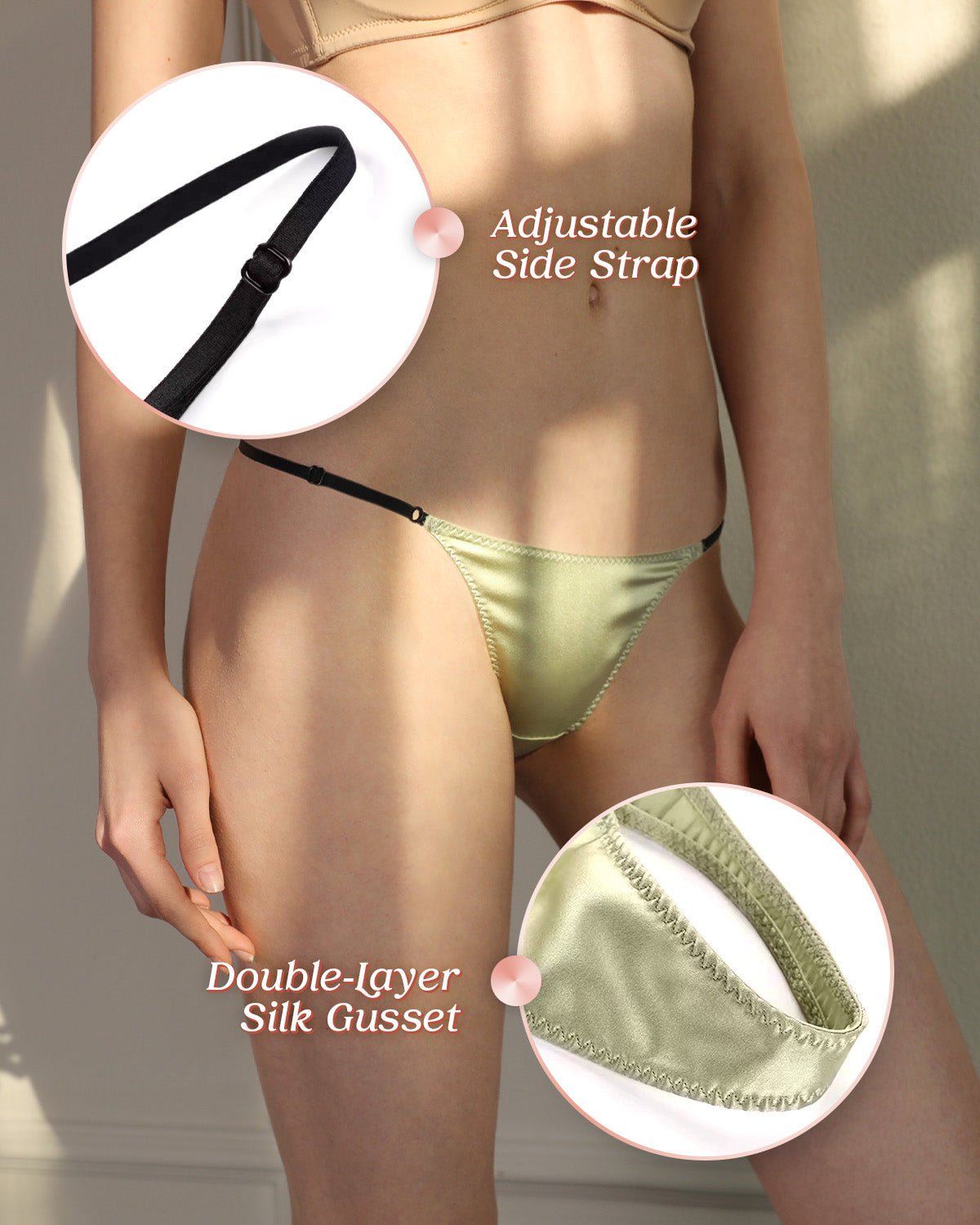 FEELITS TH11 Silk Mid-Rise T-Back Thong Panties – 100% Mulberry Silk, Smooth & Adjustable - FEELITS