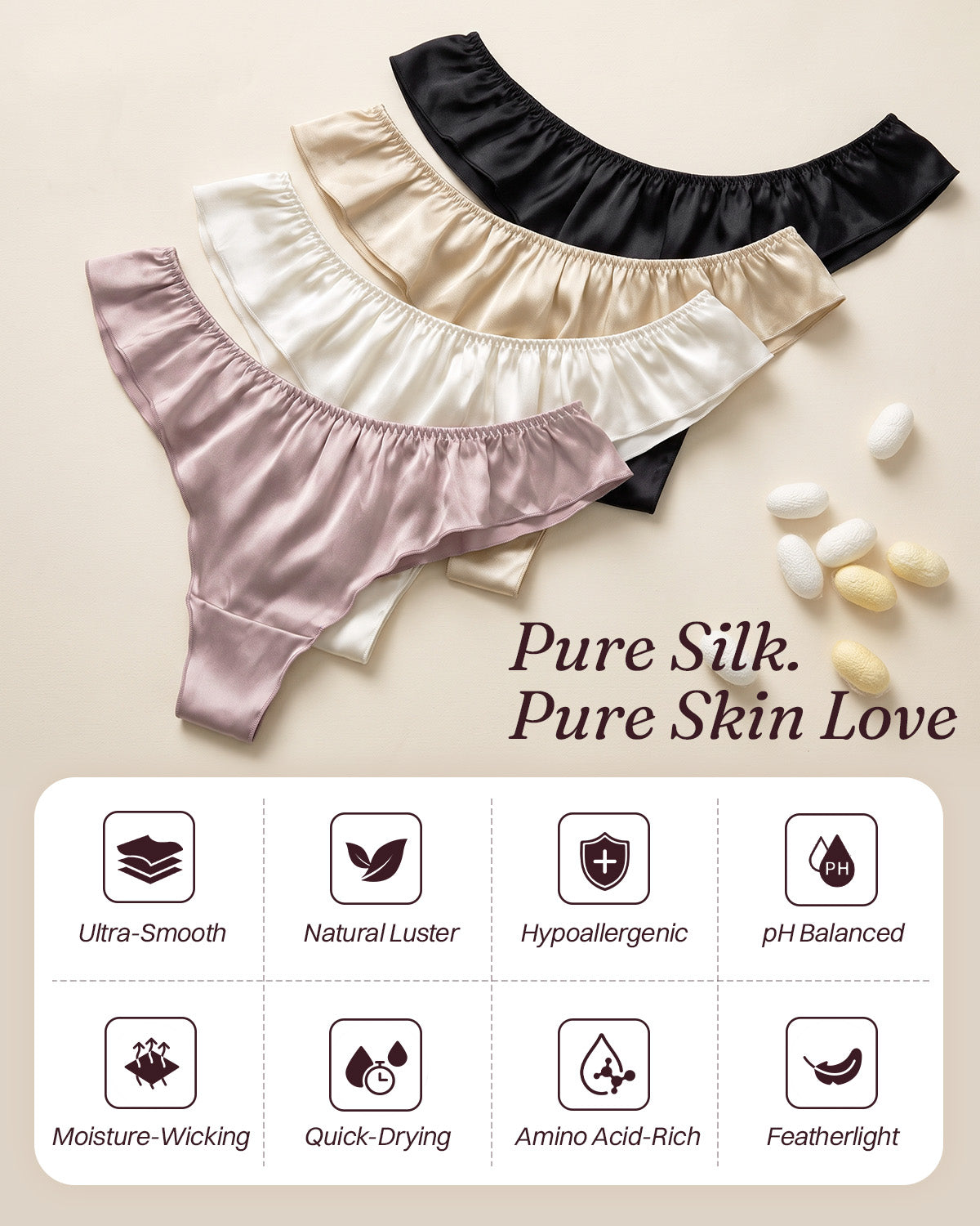 FEELITS TH14 mulberry silk fabric benefits, shared across all colors and the mixed four-pack