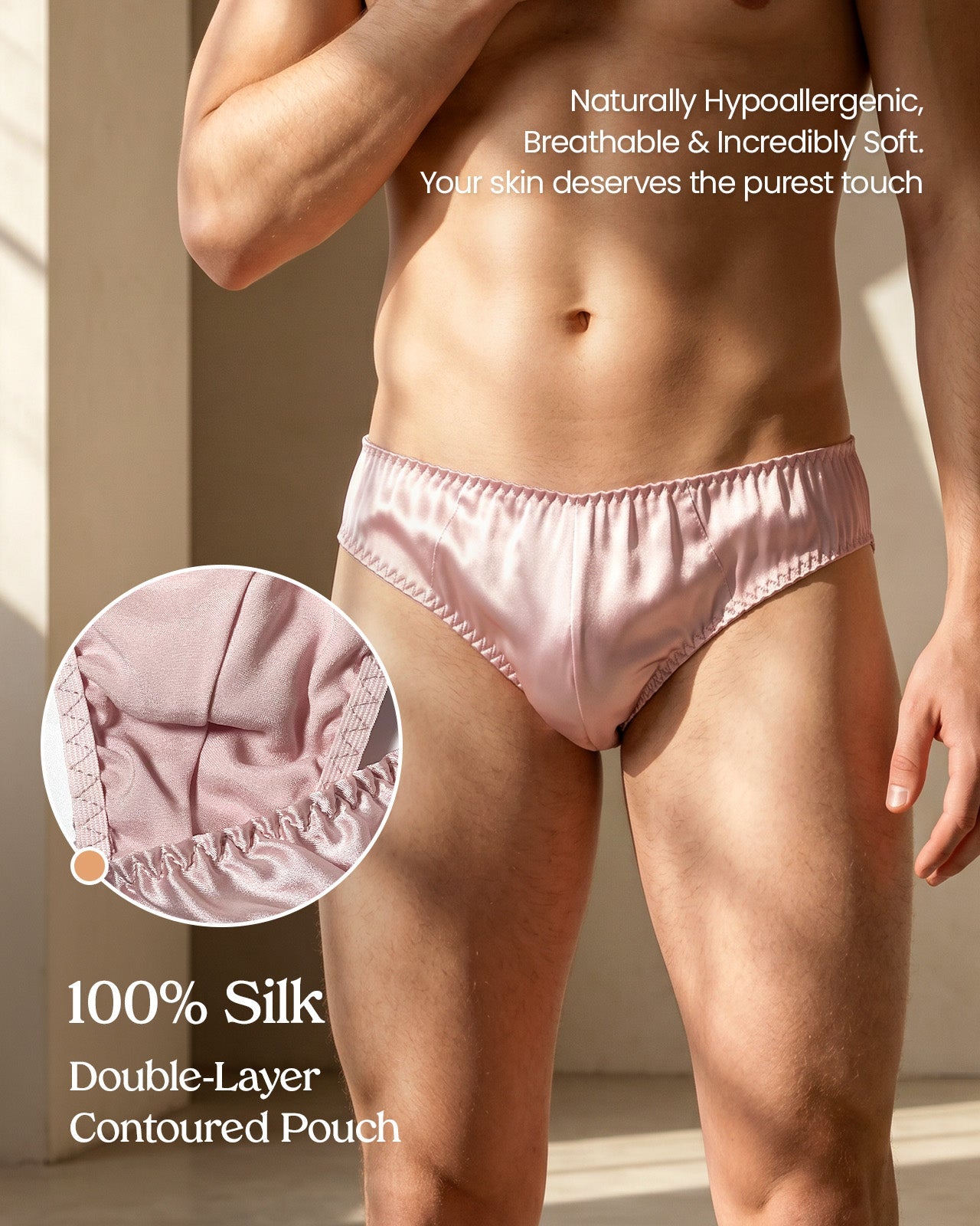 FEELITS THM02 Men's Silk T-Back Thong - 100% Mulberry Silk, Double-Layer Pouch - FEELITS