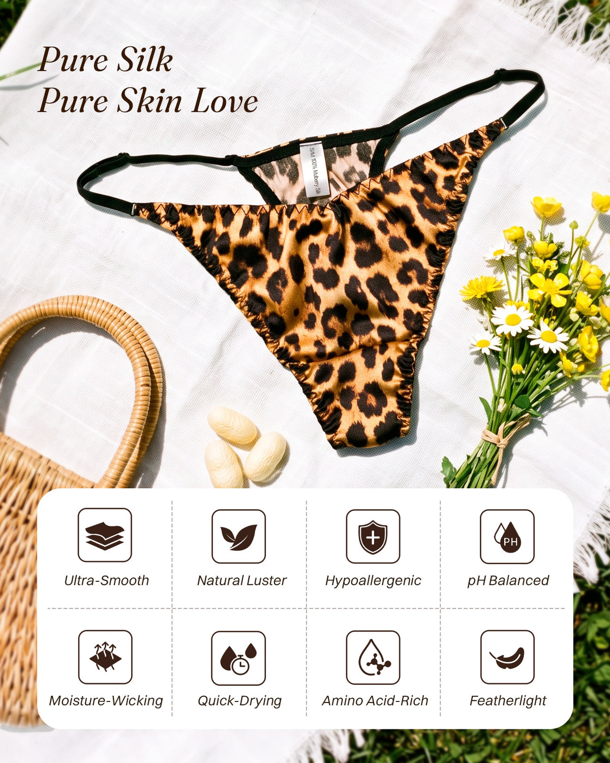 FEELITS THP01 golden leopard V-front silk thong — benefits