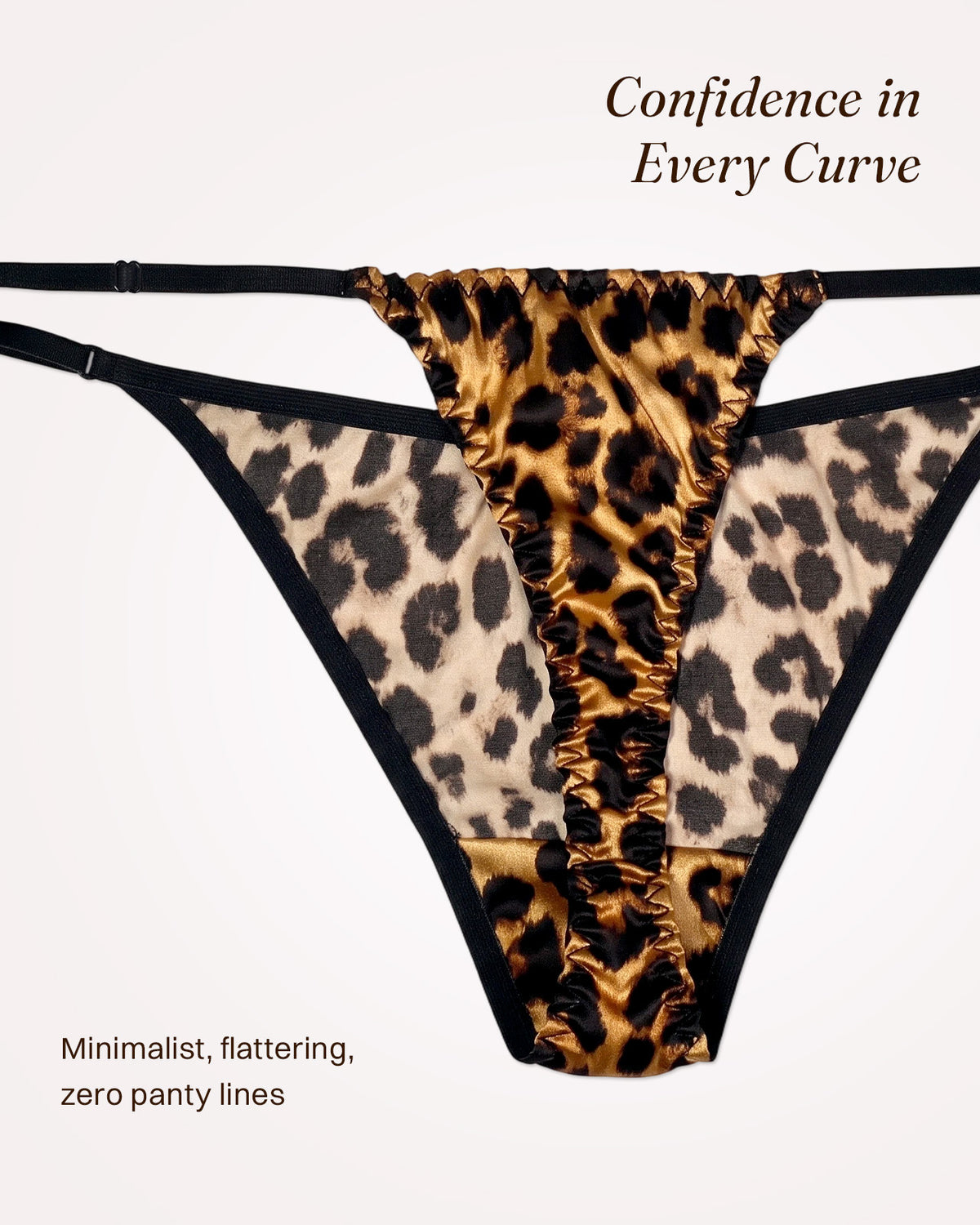 FEELITS THP01 golden leopard V-front silk thong — front and back