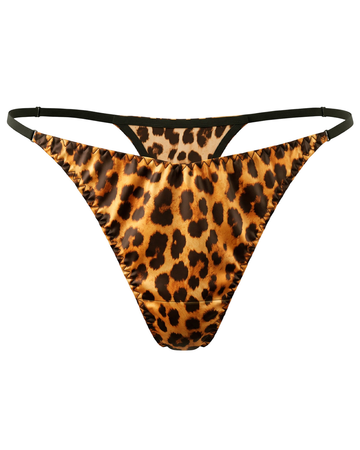 FEELITS THP01 Golden Leopard V-front silk thong with adjustable black side straps