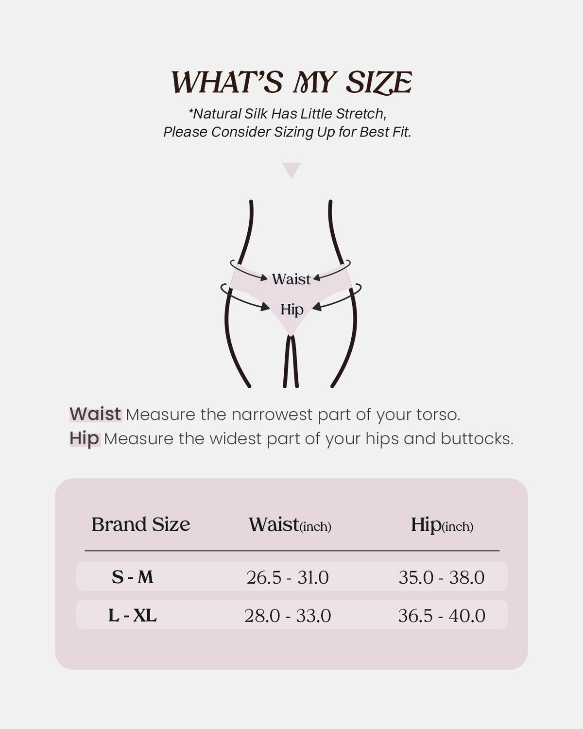 FEELITS THP01 S-M and L-XL waist and hip size guide
