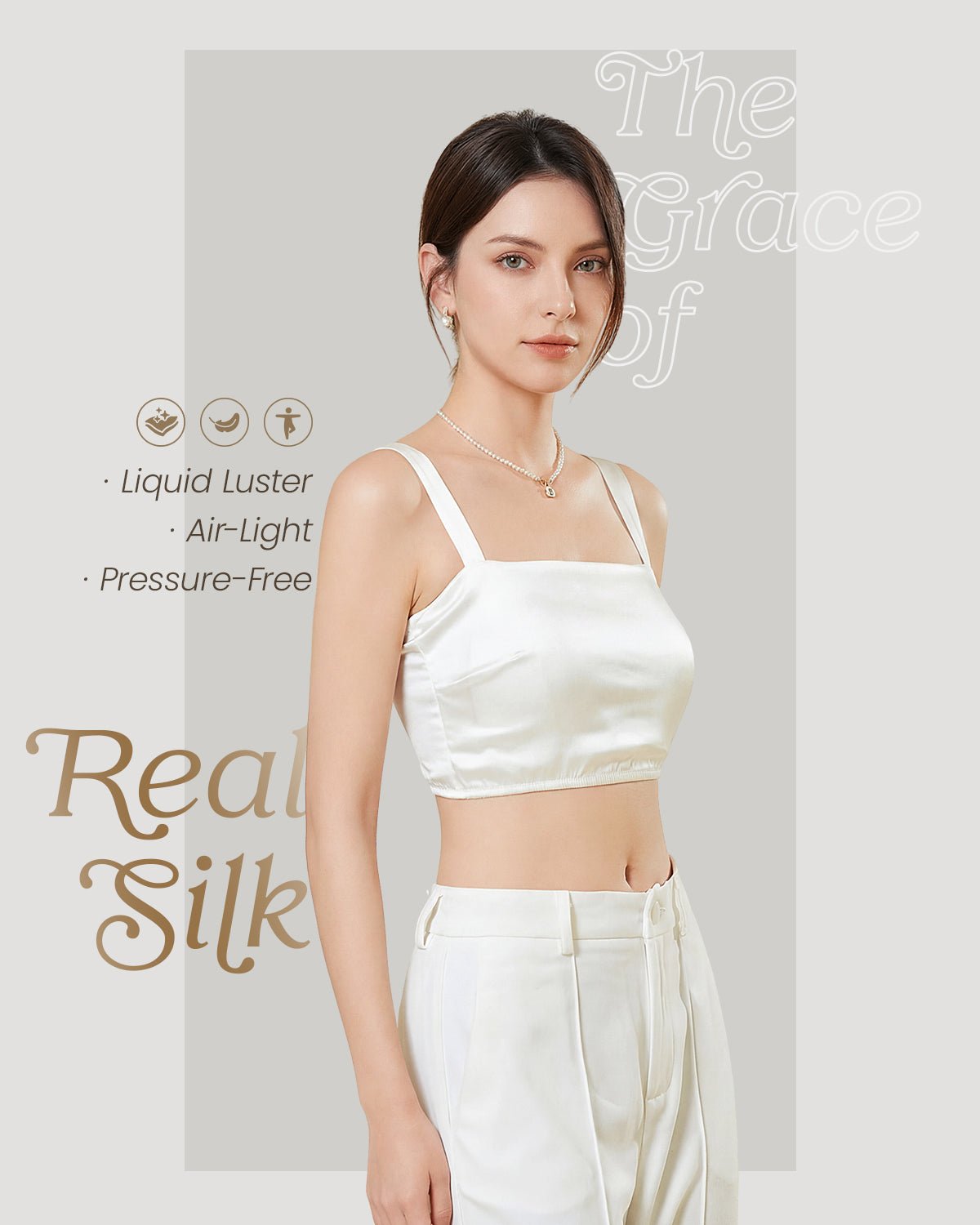 FEELITS TK06 22 Momme Mulberry Silk Crop Top – Square Neck Cami with Built-In Pads & Shirred Back - FEELITS