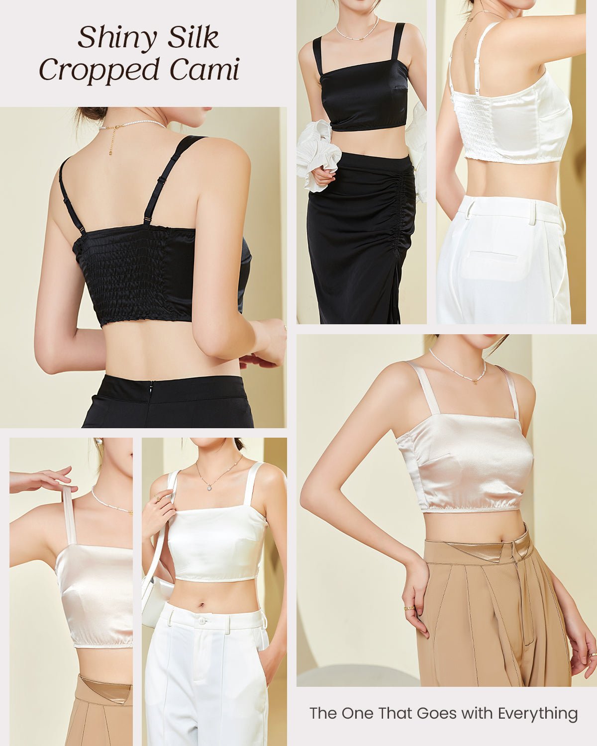 FEELITS TK06 22 Momme Mulberry Silk Crop Top – Square Neck Cami with Built-In Pads & Shirred Back - FEELITS