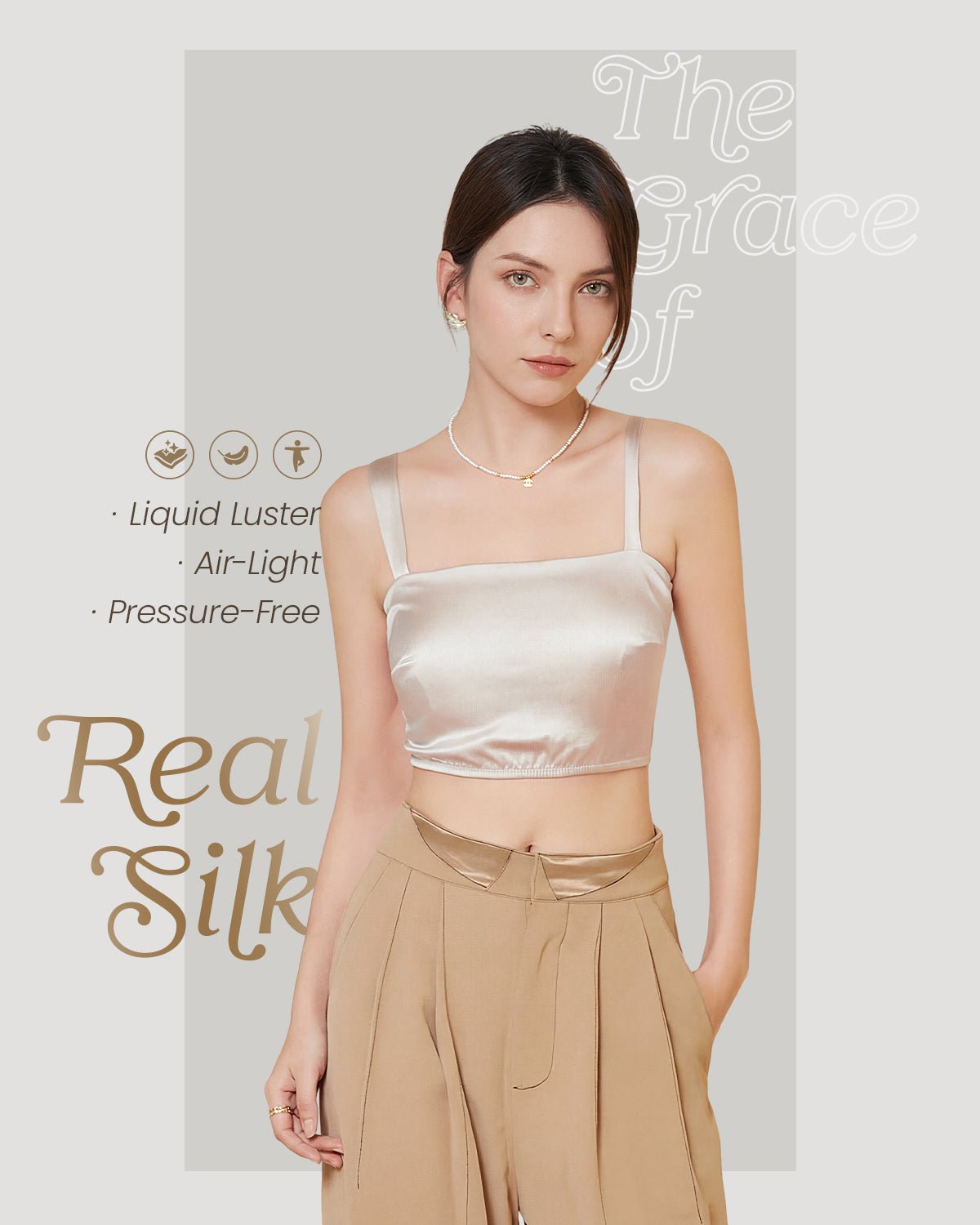 FEELITS TK06 22 Momme Mulberry Silk Crop Top – Square Neck Cami with Built-In Pads & Shirred Back - FEELITS