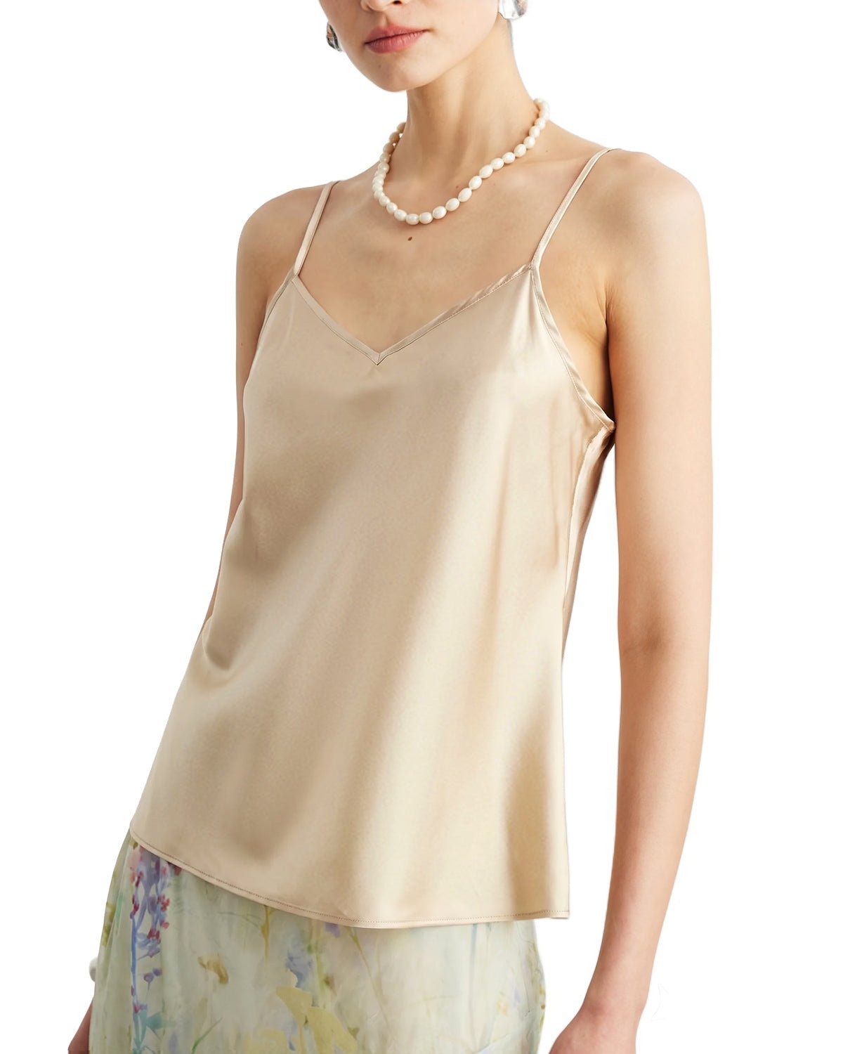 FEELITS TK08 22 Momme Mulberry Silk Crop Top – V-Neck Camisole with Adjustable Spaghetti Straps - FEELITS
