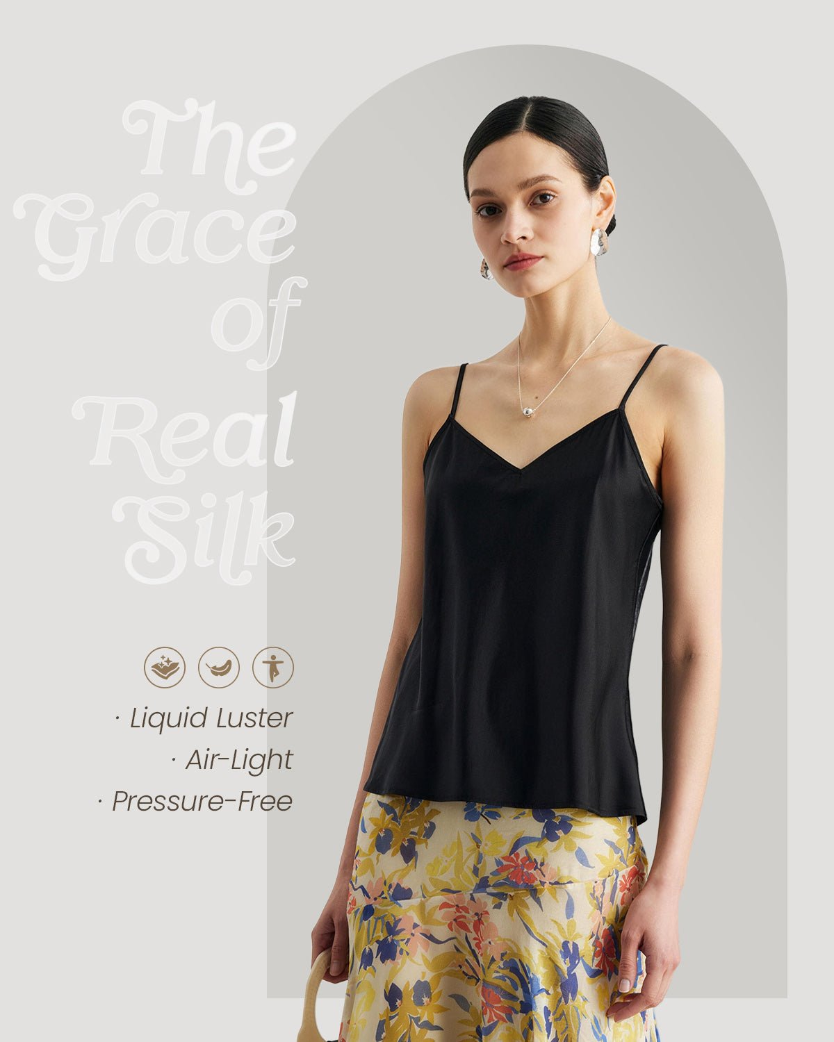 FEELITS TK08 22 Momme Mulberry Silk Crop Top – V-Neck Camisole with Adjustable Spaghetti Straps - FEELITS