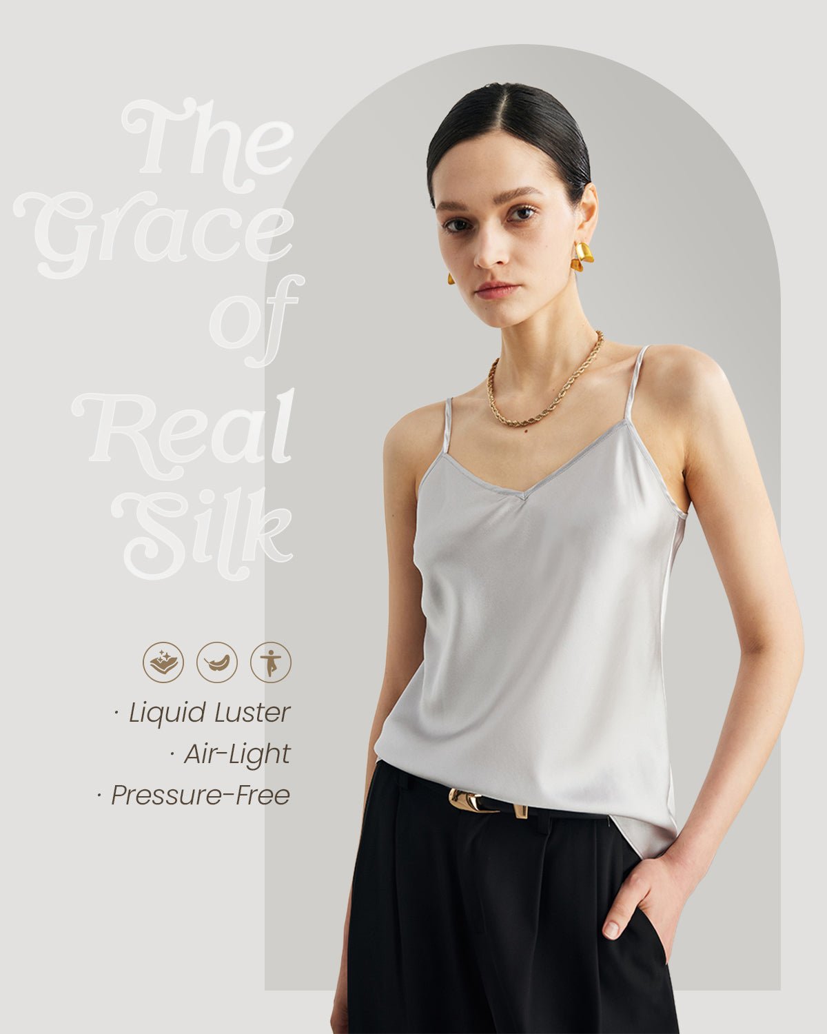FEELITS TK08 22 Momme Mulberry Silk Crop Top – V-Neck Camisole with Adjustable Spaghetti Straps - FEELITS