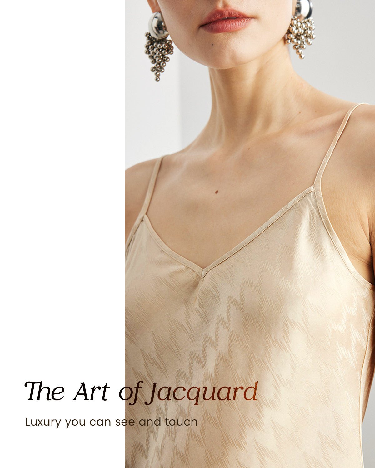 FEELITS TK09 22 Momme Jacquard Mulberry Silk Cami – V-Neck Tank Top with Adjustable Straps - FEELITS