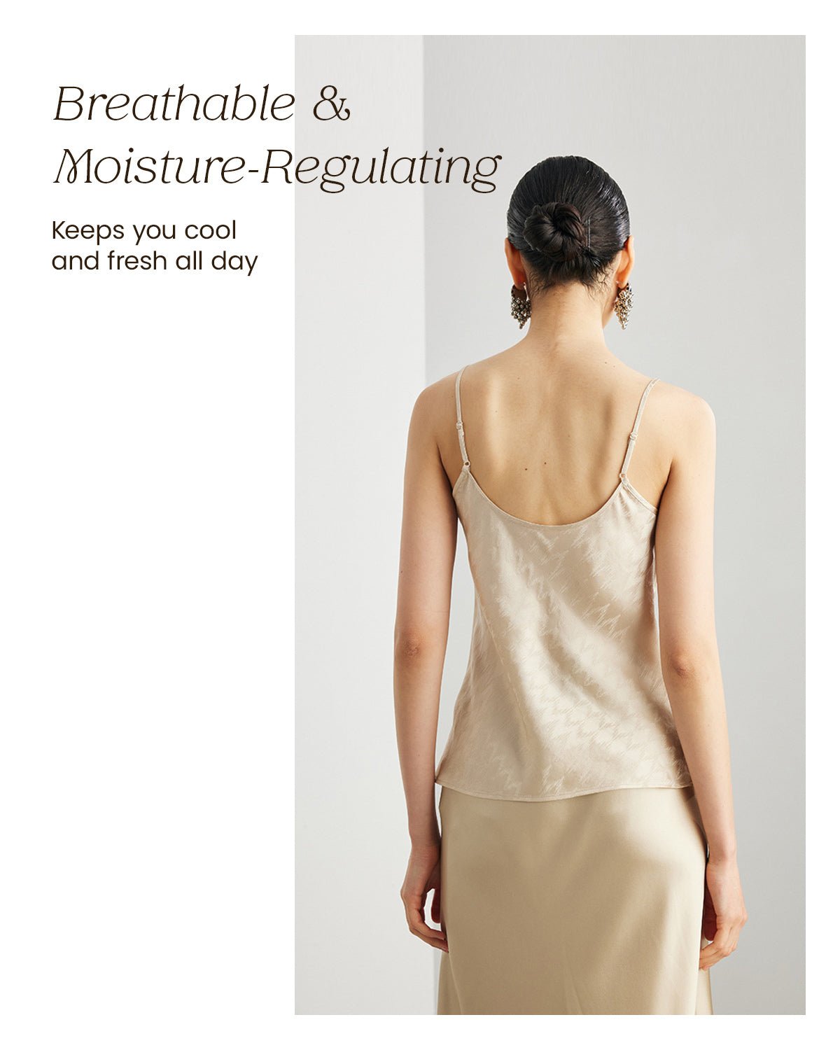 FEELITS TK09 22 Momme Jacquard Mulberry Silk Cami – V-Neck Tank Top with Adjustable Straps - FEELITS