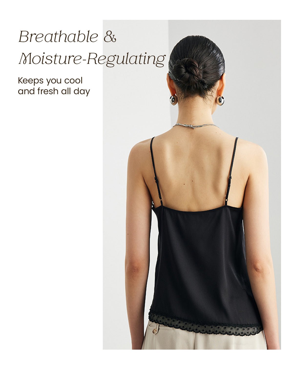 FEELITS TK10 22 Momme Mulberry Silk Crop Cami – Lace V-Neck Tank with Adjustable Spaghetti Straps - FEELITS