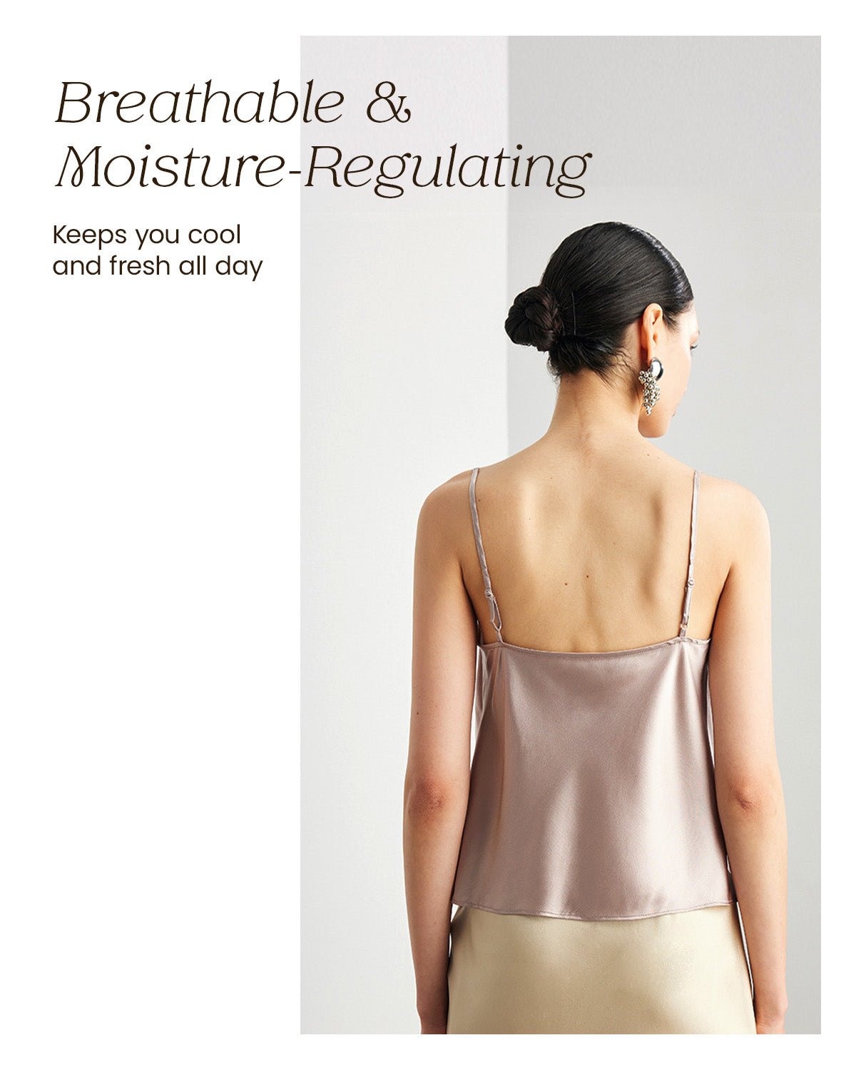 FEELITS TK11 22 Momme Mulberry Silk Cami – Cowl Neck Lace-Trim Tank with Adjustable Spaghetti Straps - FEELITS