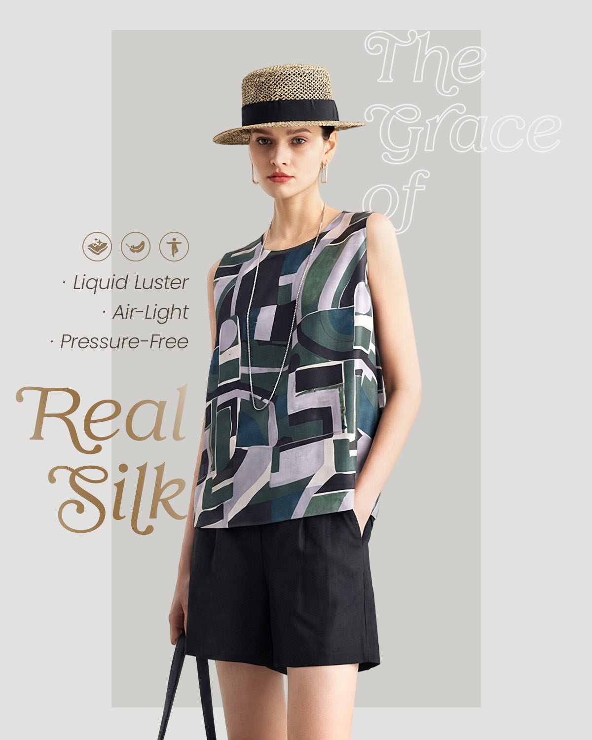 FEELITS TK12 22 Momme Mulberry Silk Tank Top – Crew Neck Sleeveless Cami, Loose Fit - FEELITS