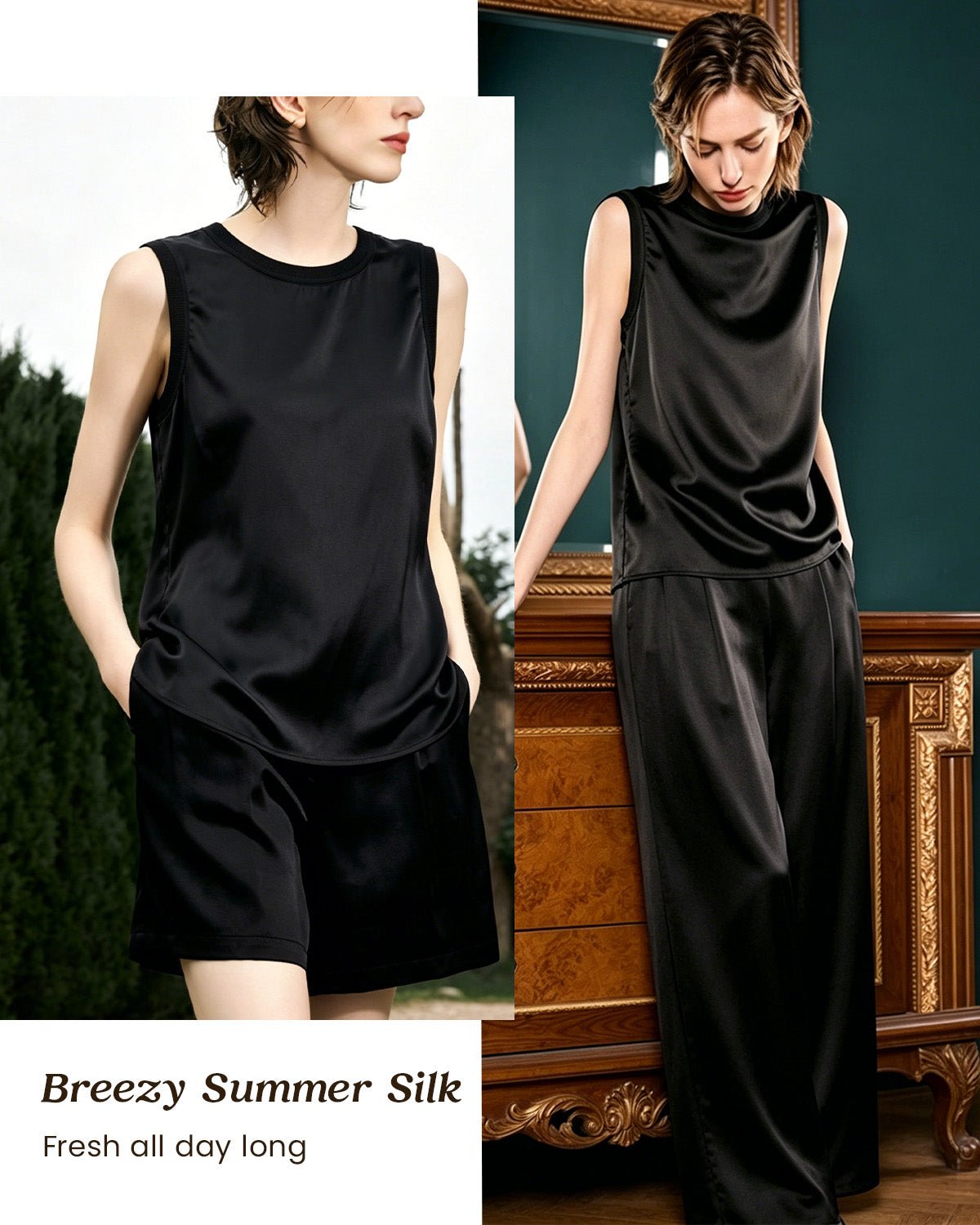 FEELITS TK22 22 Momme Silk Crew Neck Tank Top - FEELITS