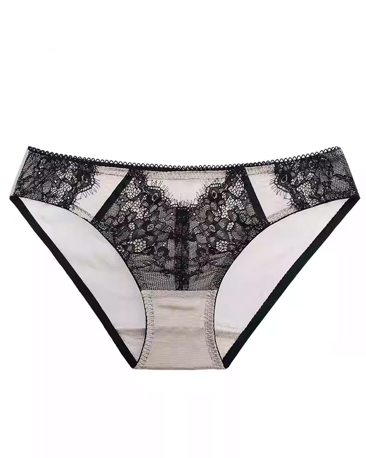 FEELITS Women’s 100% Mulberry Silk Brief Panties – Low - Rise Sheer Mesh Triangle Underwear with French Lace, Seamless Sexy Silk Lingerie - FEELITS