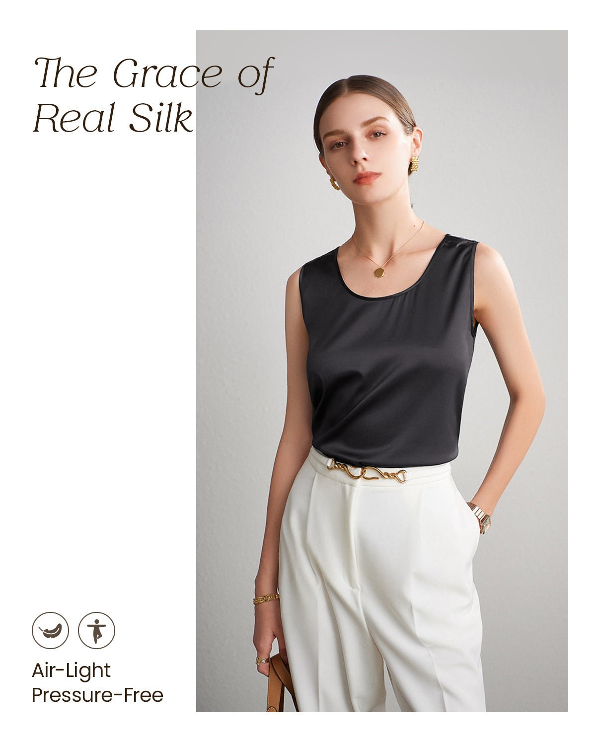 FEELITS Womens 100% Mulberry Silk Tank Top - 19 Momme Silk, Loose Fit Casual Flowy Sleeveless Summer Tops Clothes Outfits - FEELITS