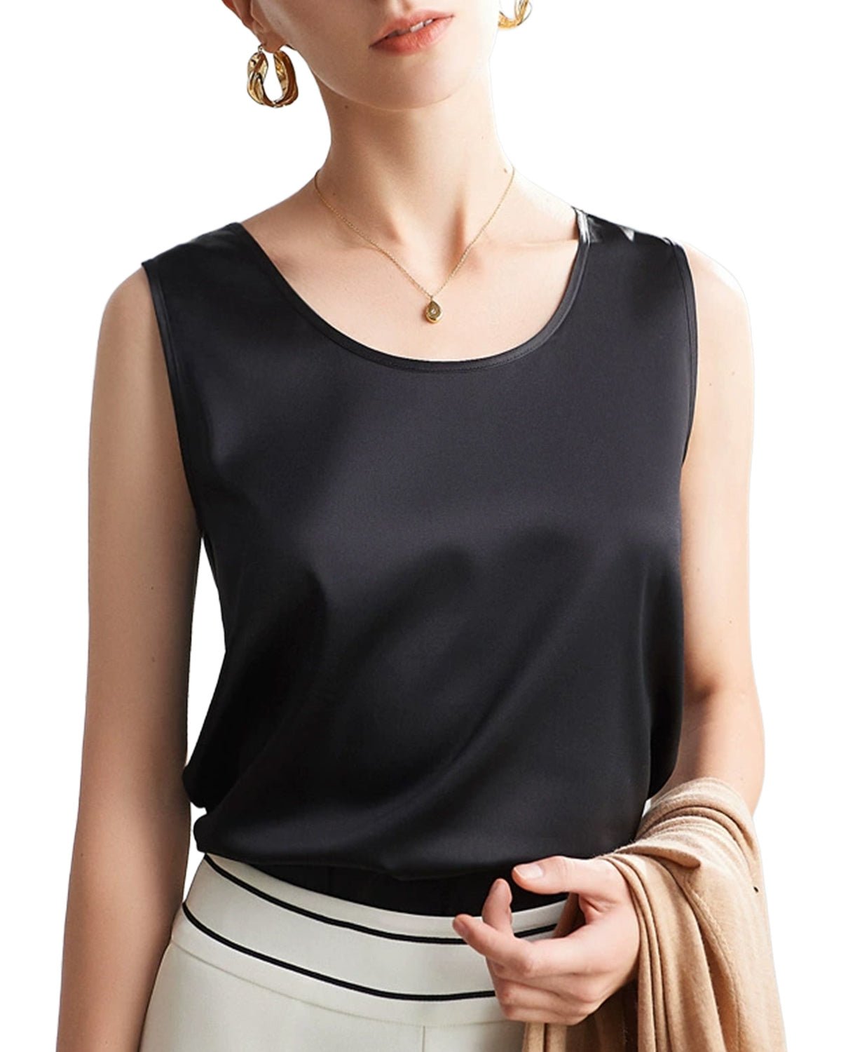 FEELITS Womens 100% Mulberry Silk Tank Top - 19 Momme Silk, Loose Fit Casual Flowy Sleeveless Summer Tops Clothes Outfits - FEELITS