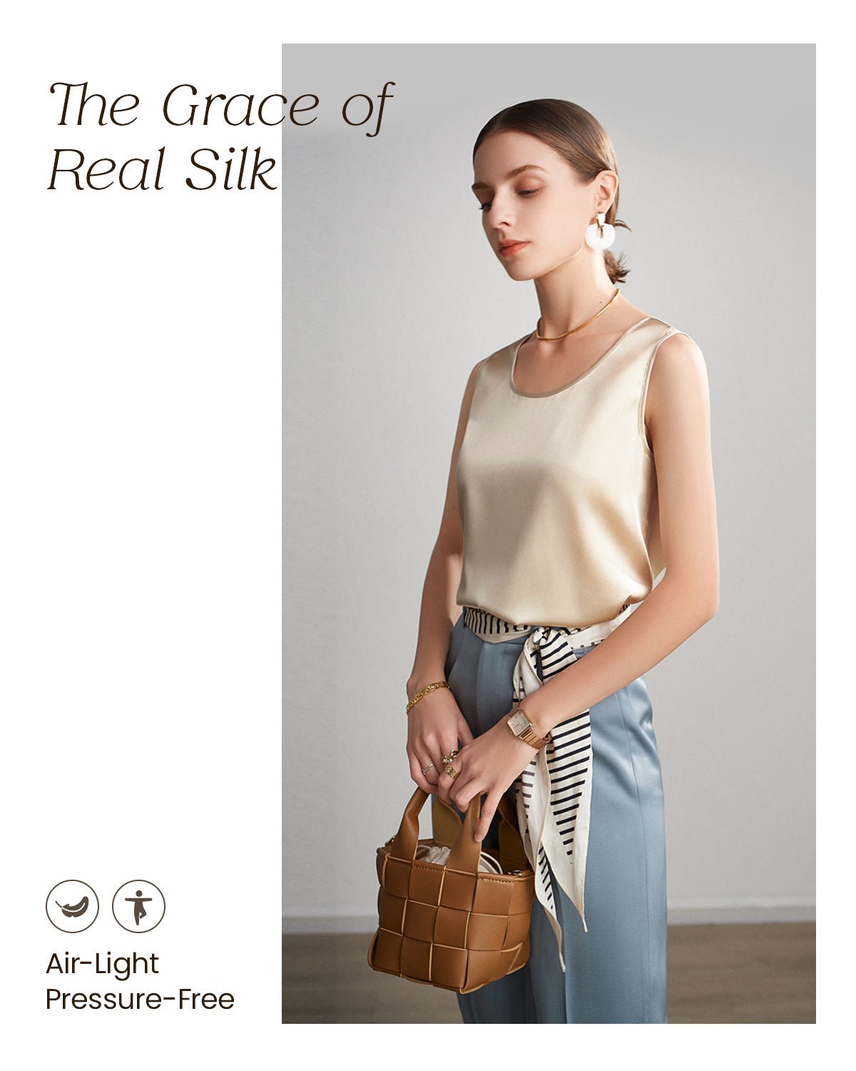 FEELITS Womens 100% Mulberry Silk Tank Top - 19 Momme Silk, Loose Fit Casual Flowy Sleeveless Summer Tops Clothes Outfits - FEELITS