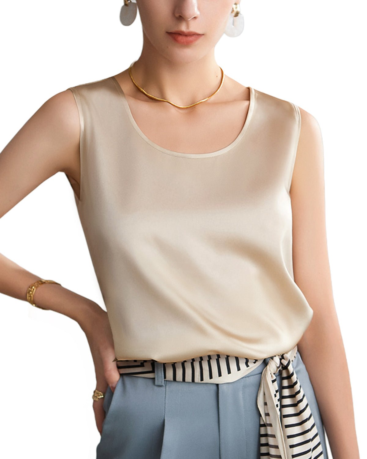 FEELITS Womens 100% Mulberry Silk Tank Top - 19 Momme Silk, Loose Fit Casual Flowy Sleeveless Summer Tops Clothes Outfits - FEELITS