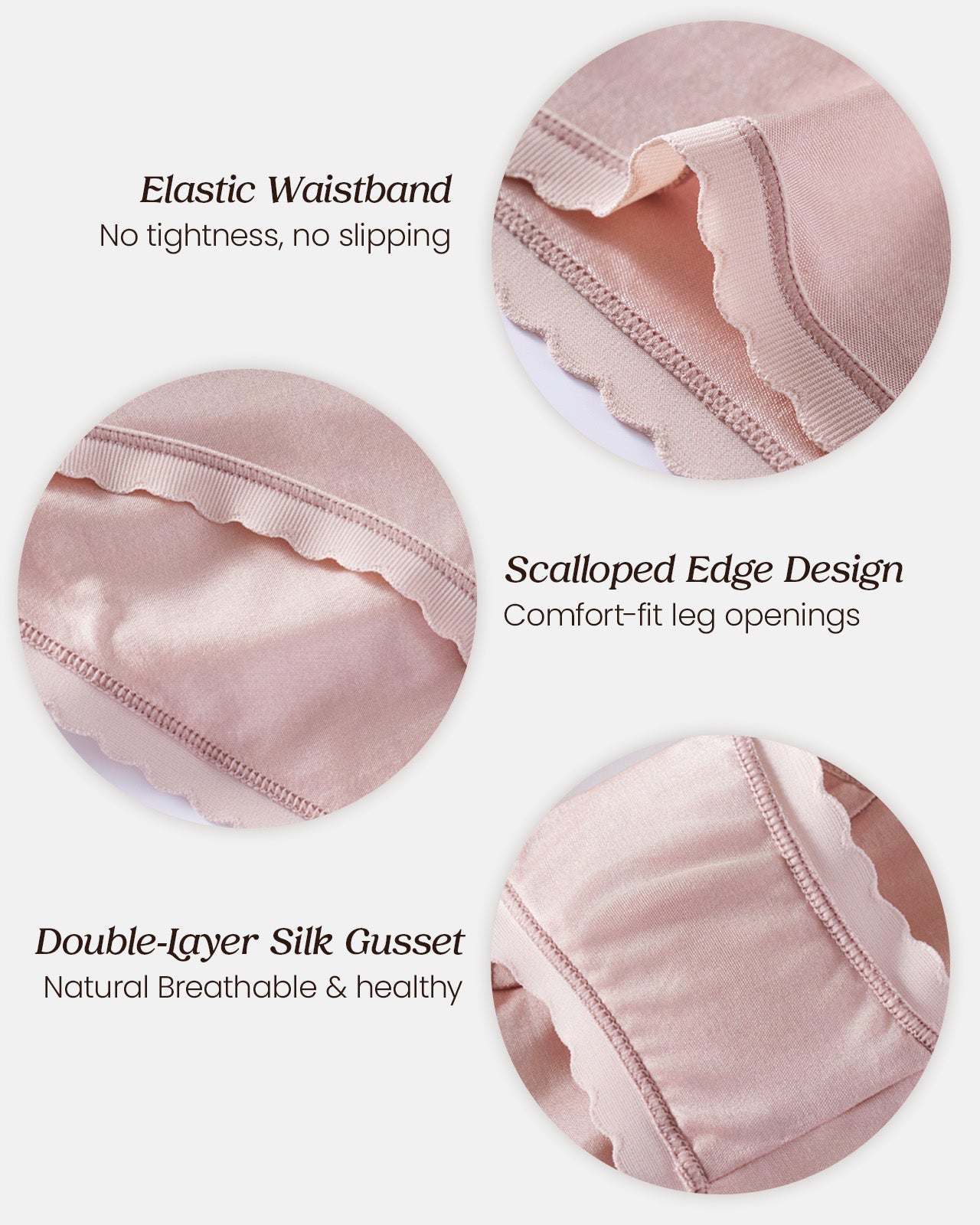 FEELITS KN27 Mulberry Silk Scalloped-Edge Bikini Panties – Ultra-Soft, Breathable & Quick-Dry - FEELITS