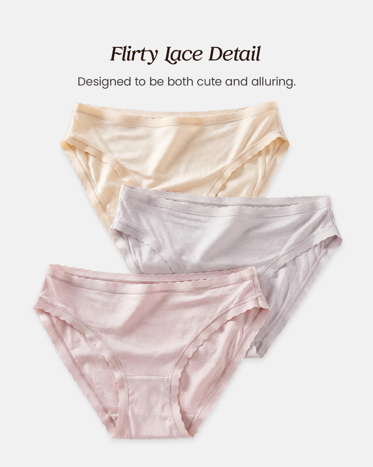 FEELITS KN27 Mulberry Silk Scalloped-Edge Bikini Panties – Ultra-Soft, Breathable & Quick-Dry - FEELITS