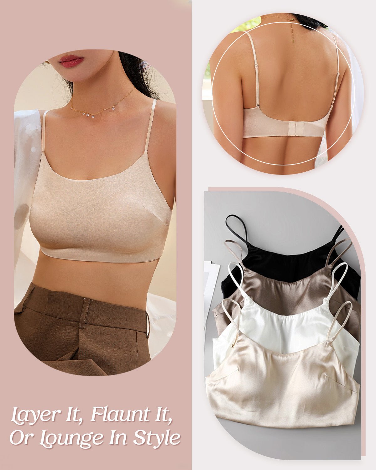 FEELITS Women's Mulberry Silk Tank Top - 22 Momme Silk Crop Top with Adjustable Spaghetti Straps, Basic Cami Shirt - FEELITS