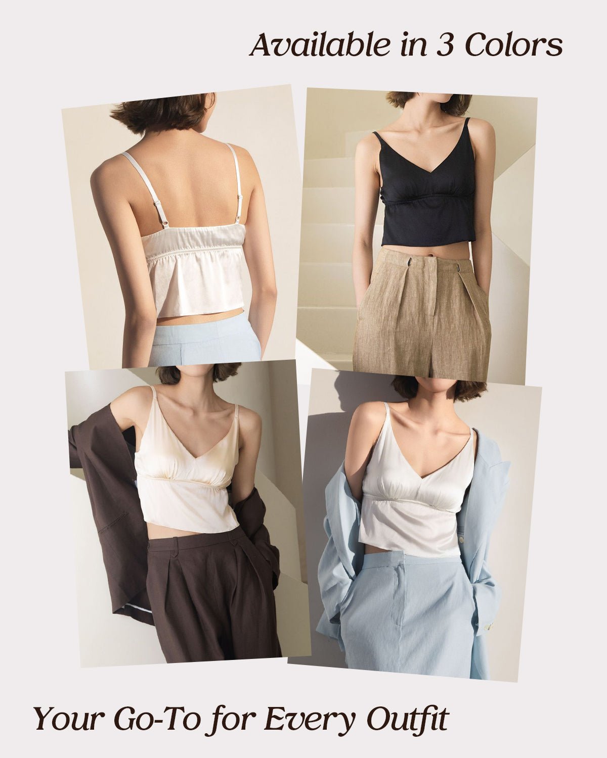 FEELITS Women's Real Mulberry Silk Crop Top Shirt - 22 Momme Silk Tank Top Basic Cami, Adjustable Straps - FEELITS