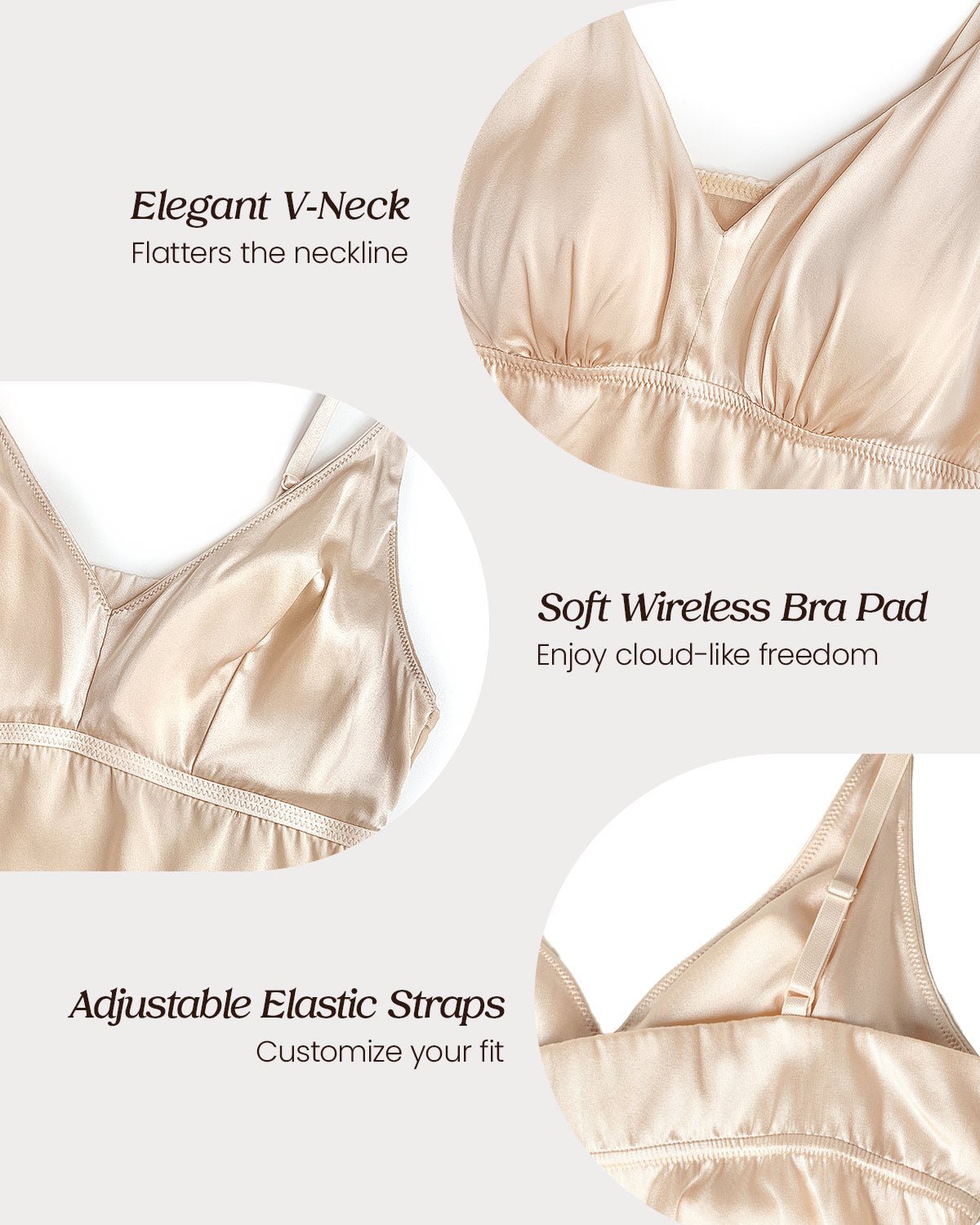FEELITS TK02 22 Momme Mulberry Silk Cami Crop Top – Adjustable Straps & Built-In Soft Pads - FEELITS