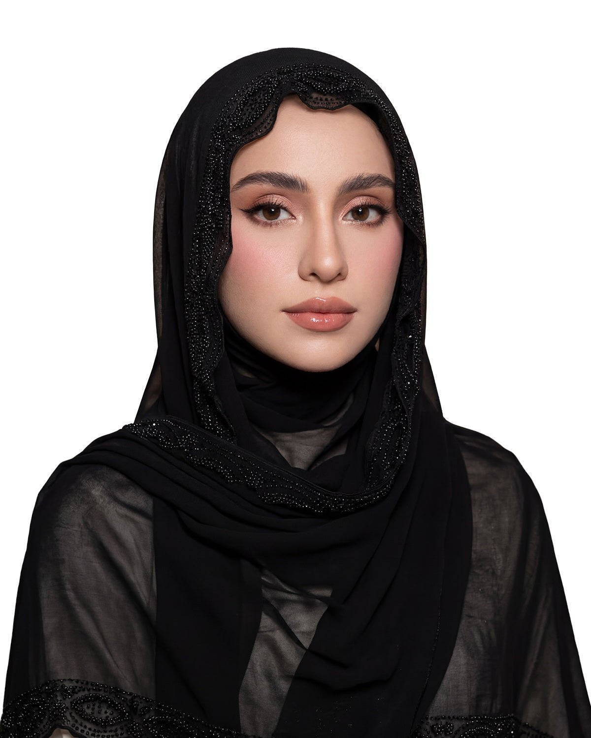 FEELITS TJ01 Embroidered Edge Black Hijab – Lightweight Modest Scarf - FEELITS