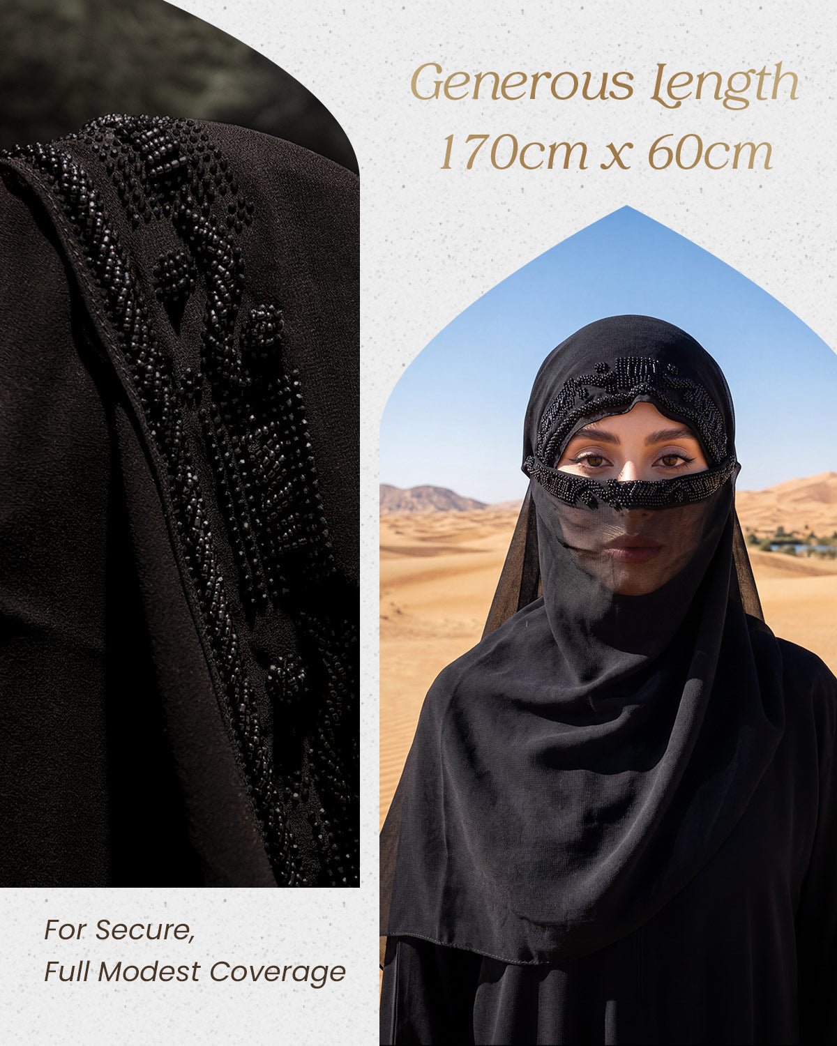FEELITS TJ05 Black Sheer Veil Hijab – Layered Face Cover Modest Scarf - FEELITS