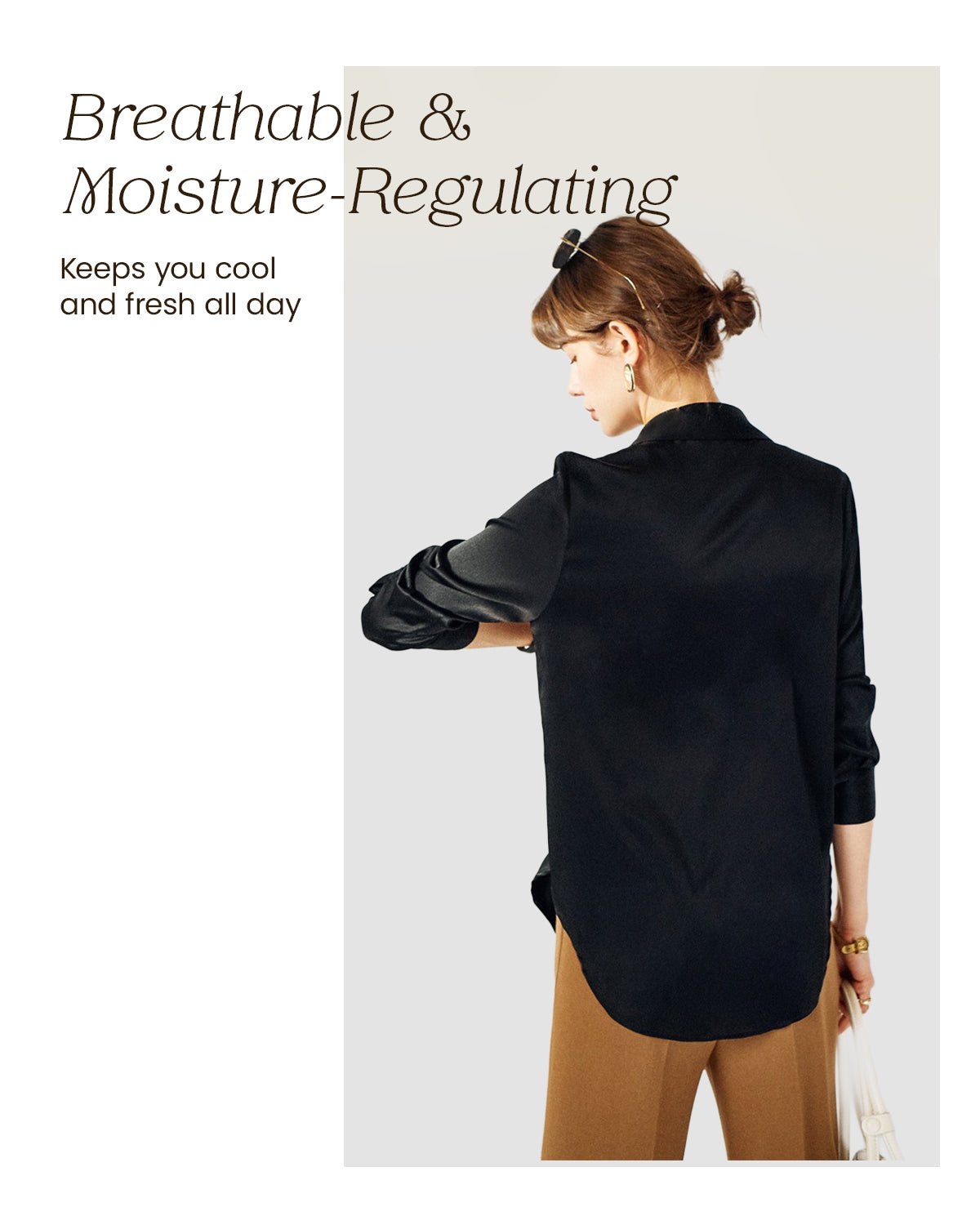 Womens 100% Mulberry Silk Blouse, 22 Momme Silk Collared Neck Long Sleeve Button Down Shirts, Elegant Casual Work Top - FEELITS