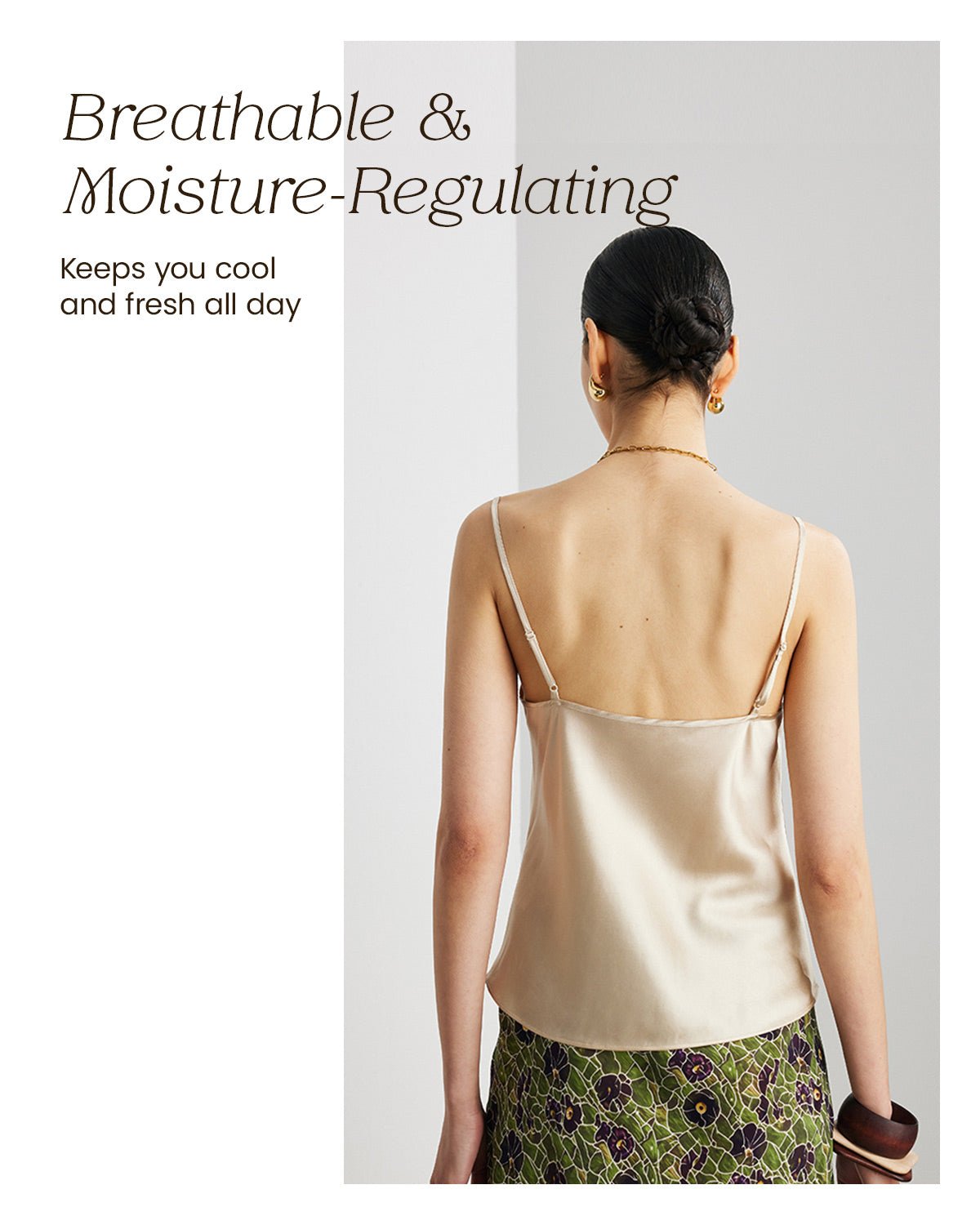 Womens 100% Mulberry Silk Tank Top, 22 Momme, Cowl Neck with Adjustable Spaghetti Straps, Loose Fit Casual Flowy Cami - FEELITS