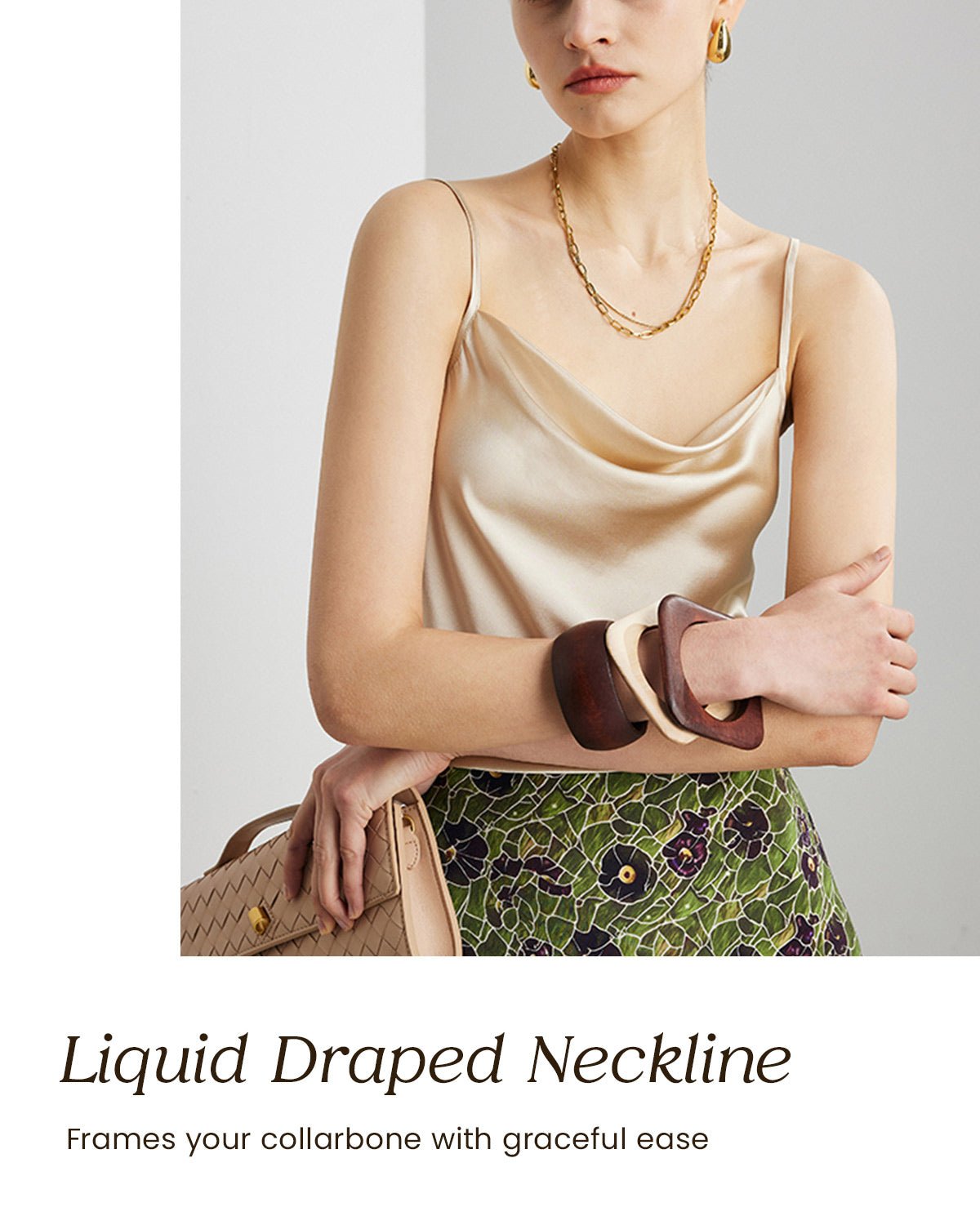 Womens 100% Mulberry Silk Tank Top, 22 Momme, Cowl Neck with Adjustable Spaghetti Straps, Loose Fit Casual Flowy Cami - FEELITS