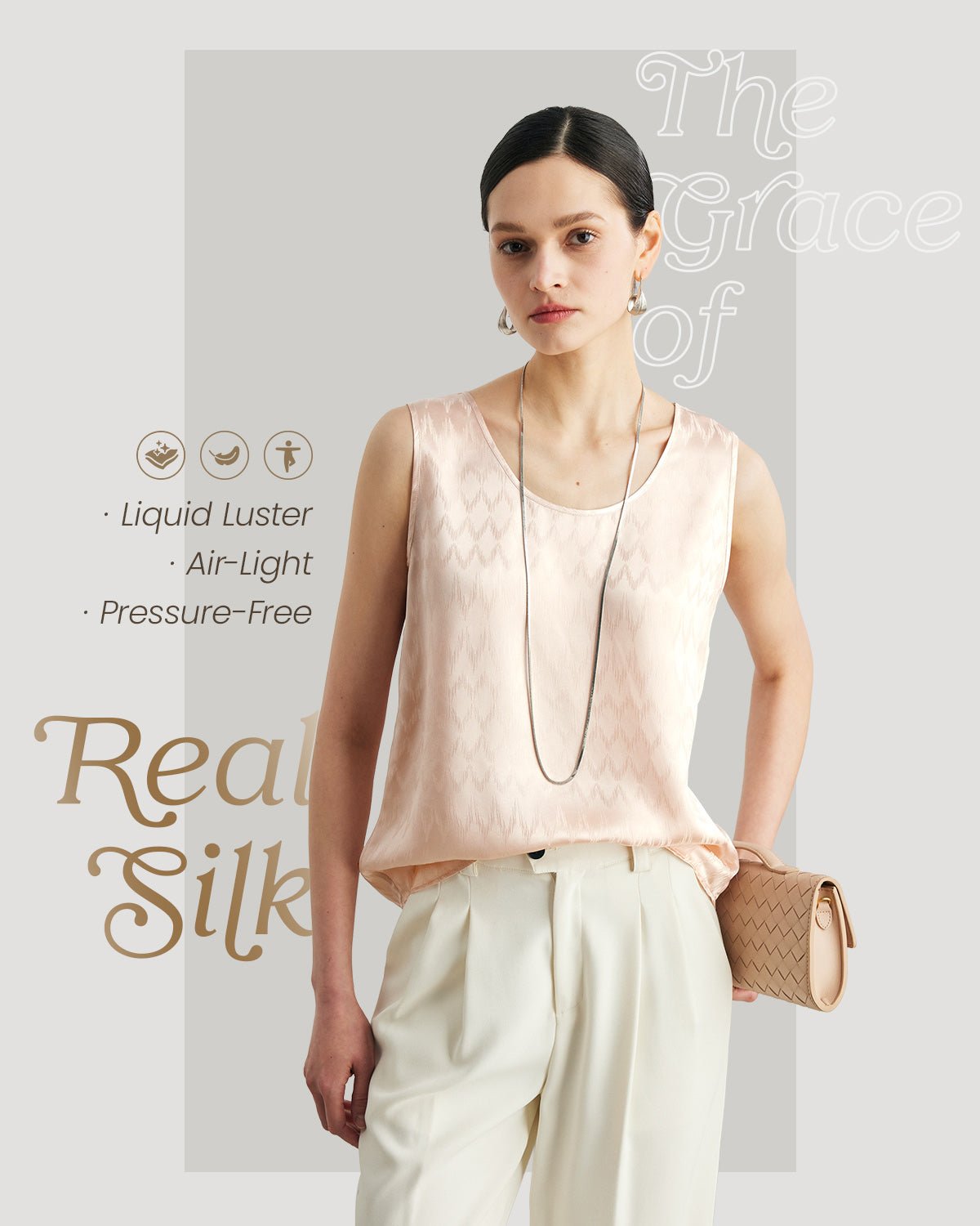 Womens 100% Mulberry Silk Tank Top - 22 Momme Silk with Jacquard Design, Loose Fit Casual Flowy Sleeveless Top Outfit - FEELITS