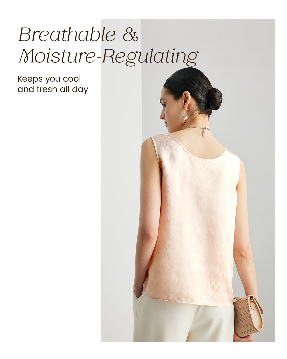 Womens 100% Mulberry Silk Tank Top - 22 Momme Silk with Jacquard Design, Loose Fit Casual Flowy Sleeveless Top Outfit - FEELITS