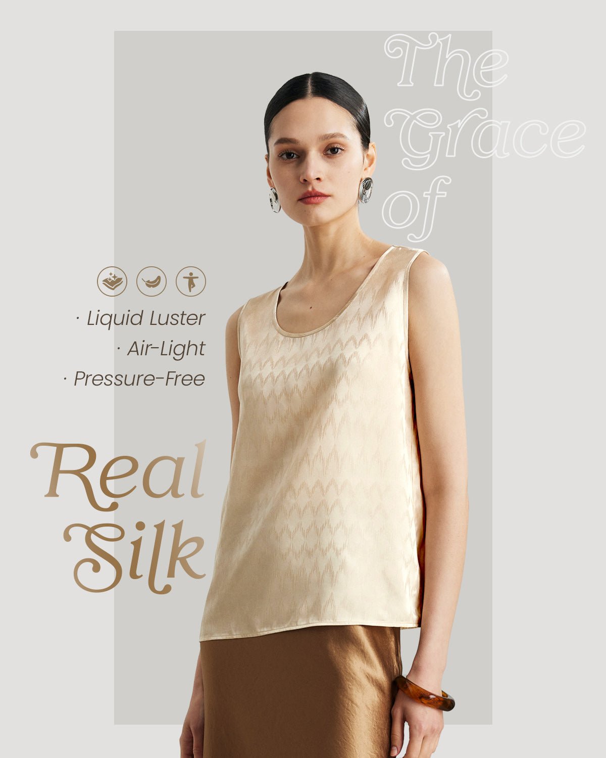 Womens 100% Mulberry Silk Tank Top - 22 Momme Silk with Jacquard Design, Loose Fit Casual Flowy Sleeveless Top Outfit - FEELITS